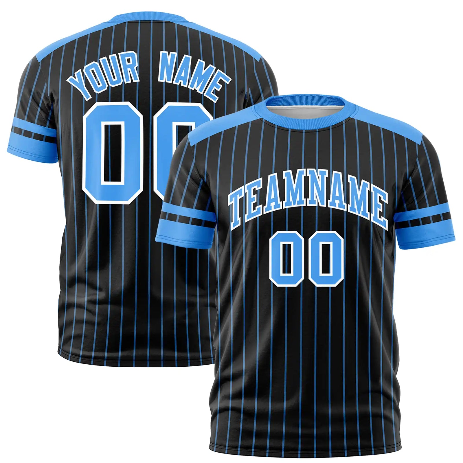 Custom Black Powder Blue-Powder Blue Pinstripe Pattern Design Performance T-Shirt