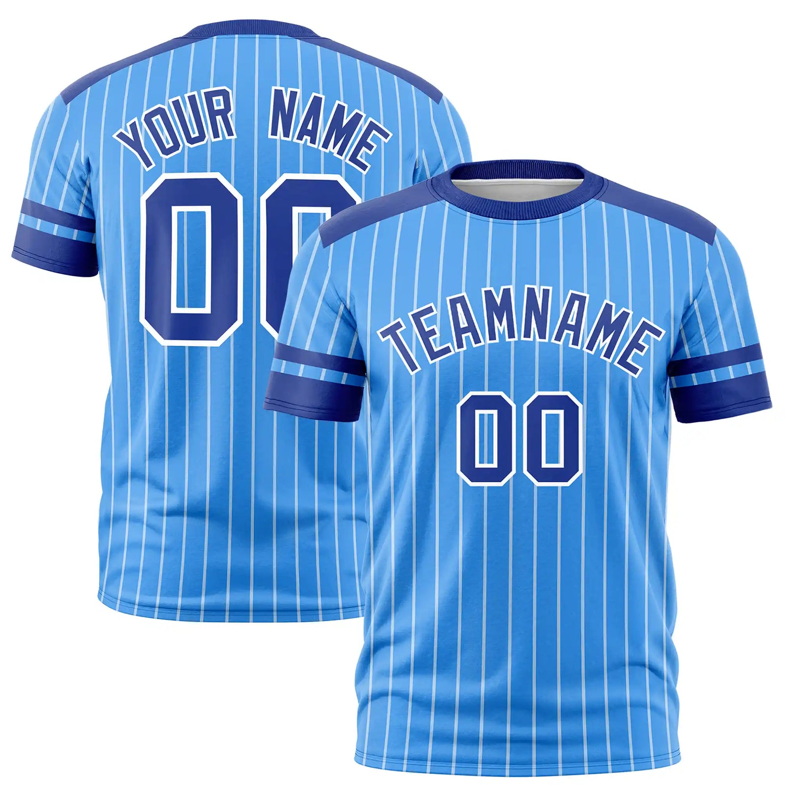 Custom Powder Blue White-Royal Blue Pinstripe Pattern Design Performance T-Shirt