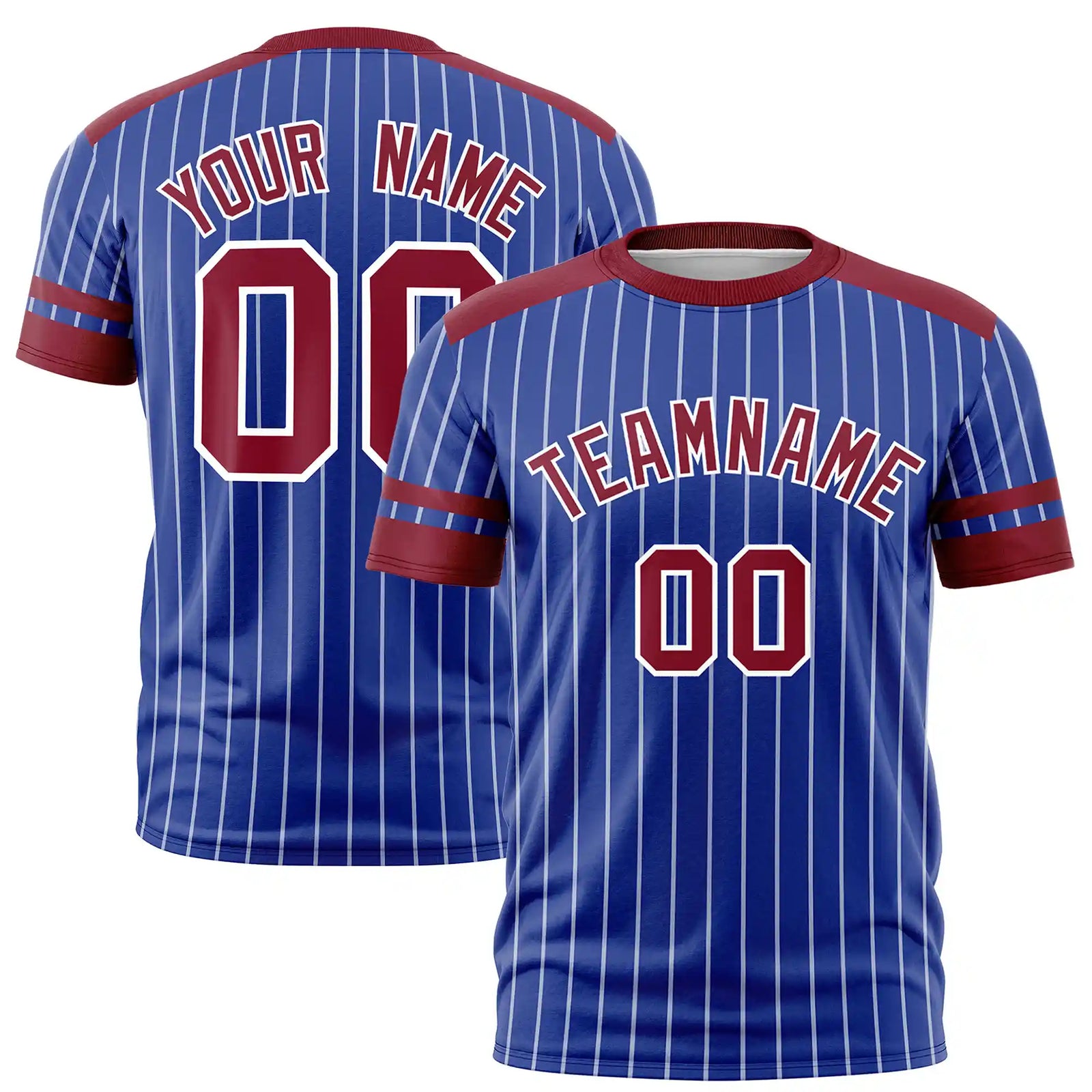 Custom Royal Blue White-Crimson Pinstripe Pattern Design Performance T-Shirt