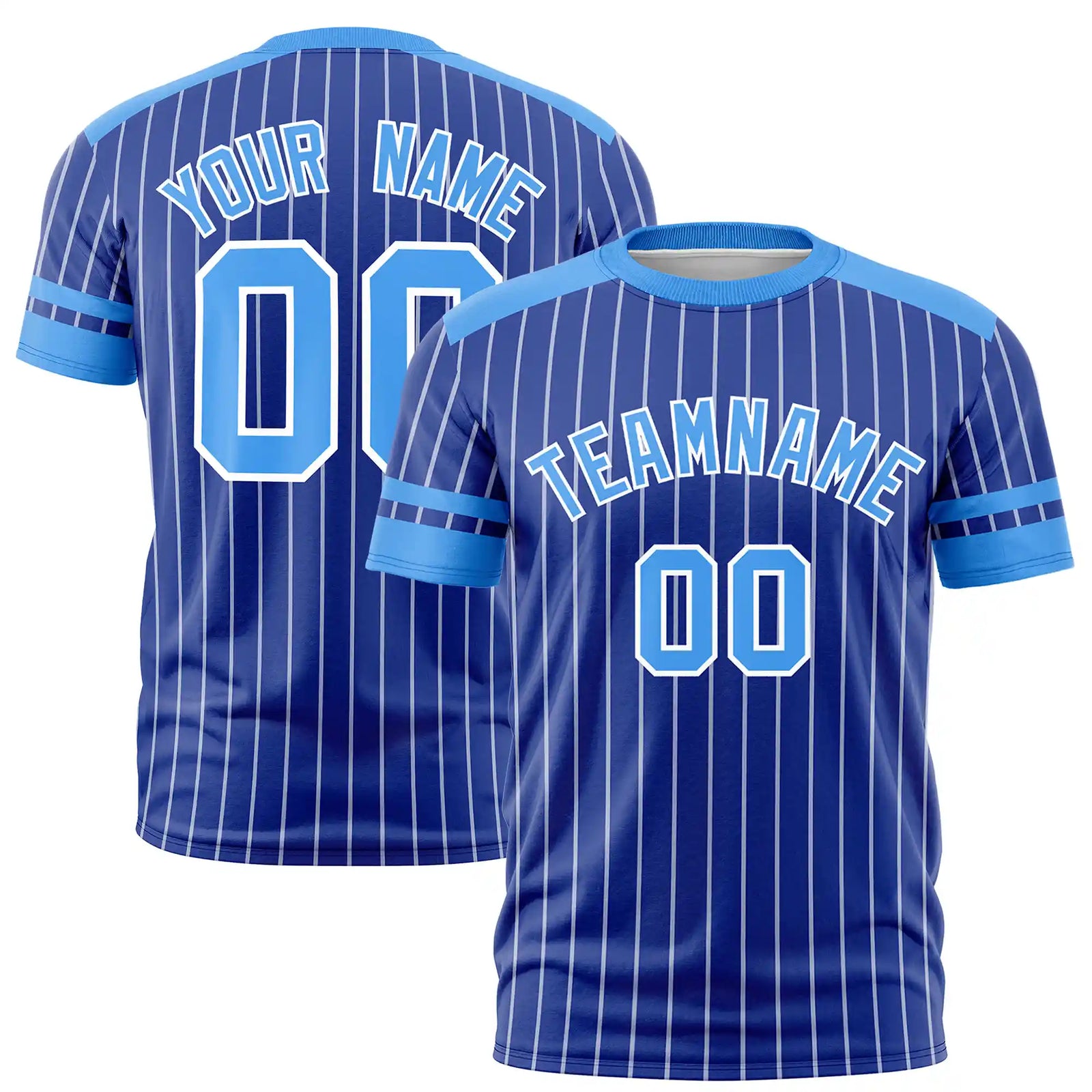 Custom Royal Blue White-Powder Blue Pinstripe Pattern Design Performance T-Shirt