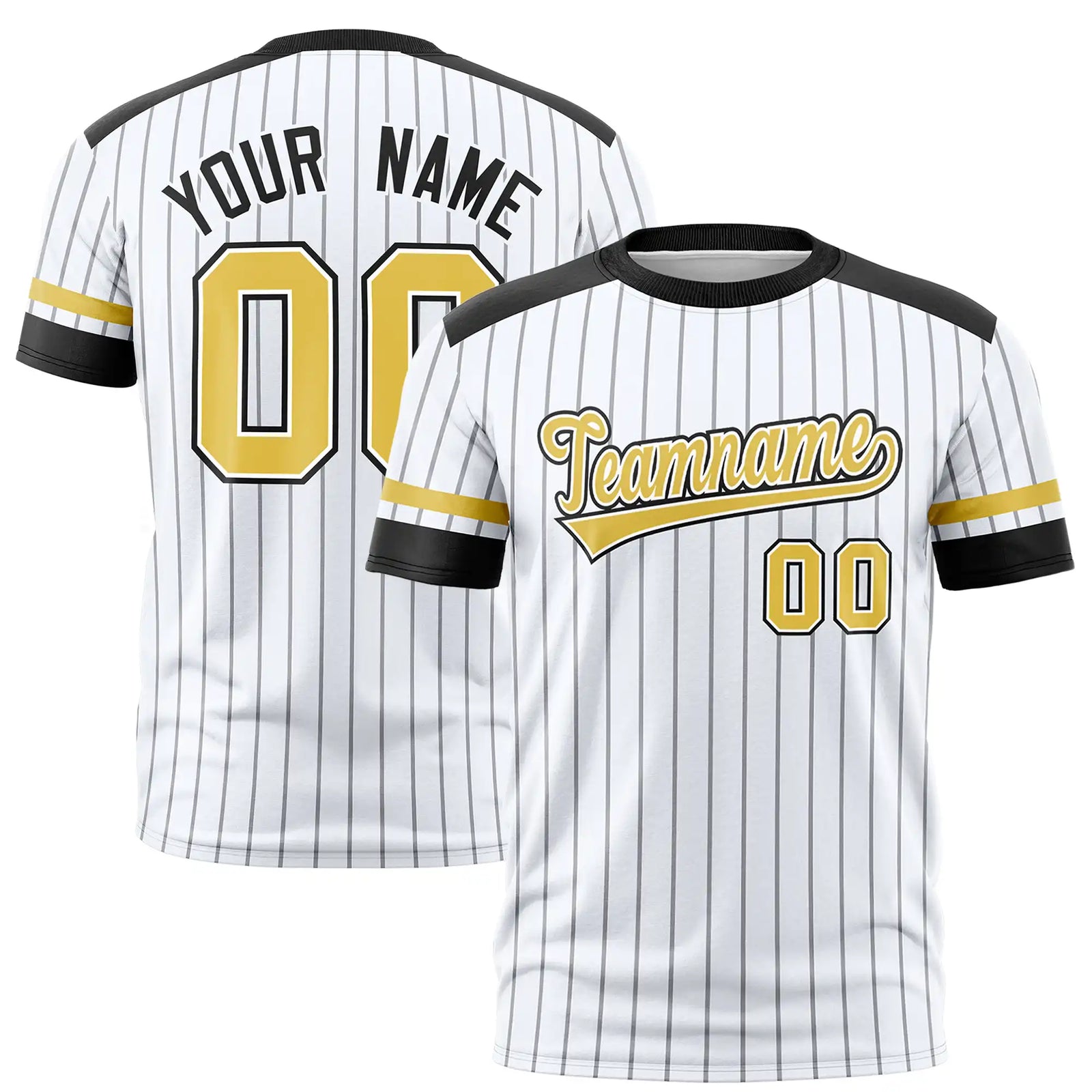 Custom White Black-Old Gold Pinstripe Pattern Design Performance T-Shirt