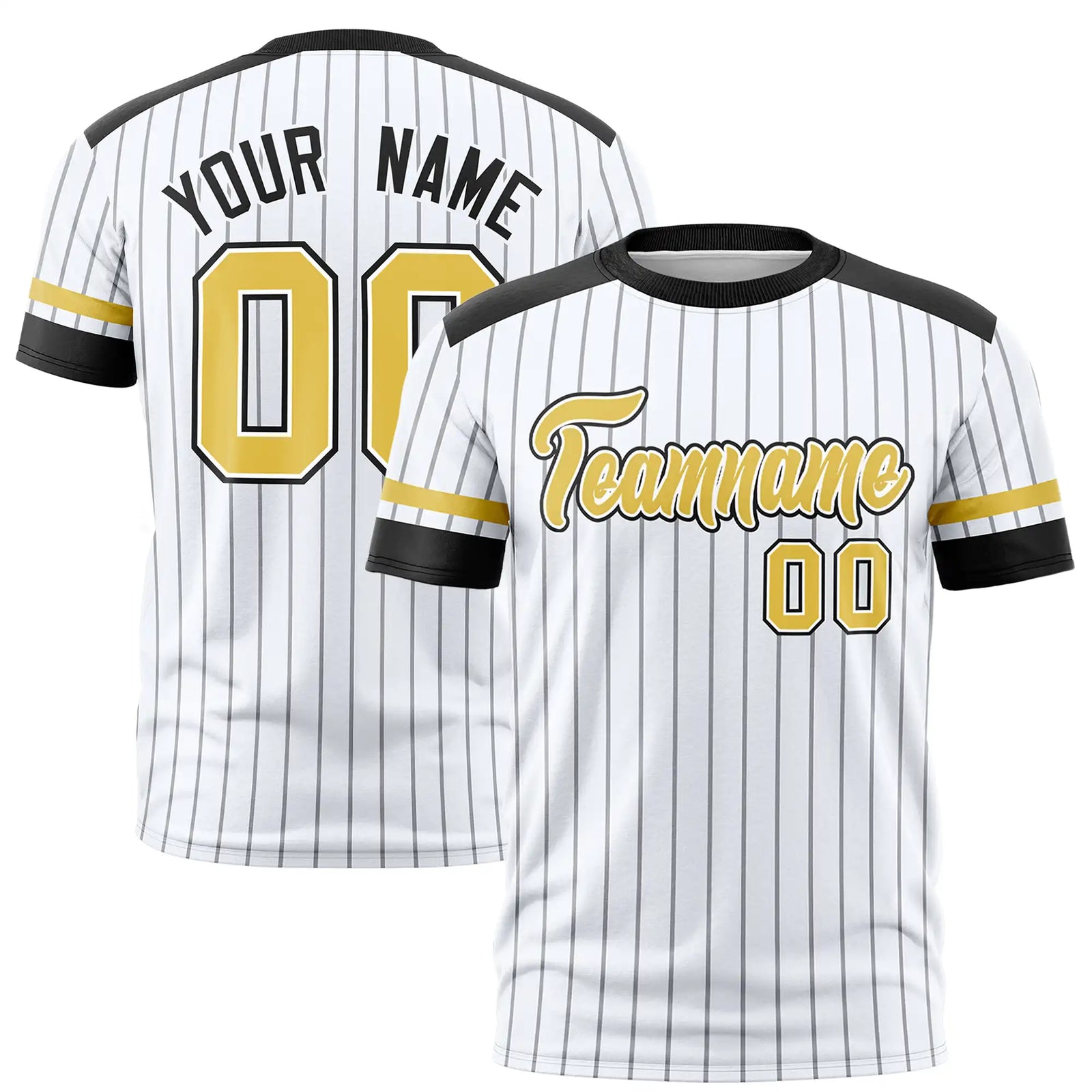 Custom White Black-Old Gold Pinstripe Pattern Design Performance T-Shirt