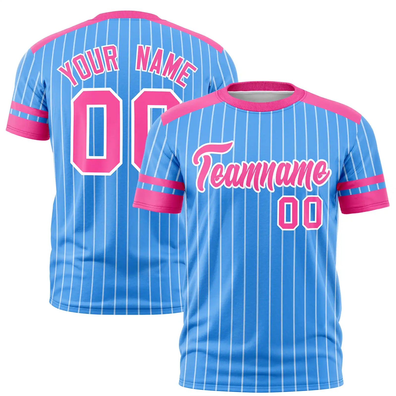 Custom Powder Blue White-Pink Pinstripe Pattern Design Performance T-Shirt