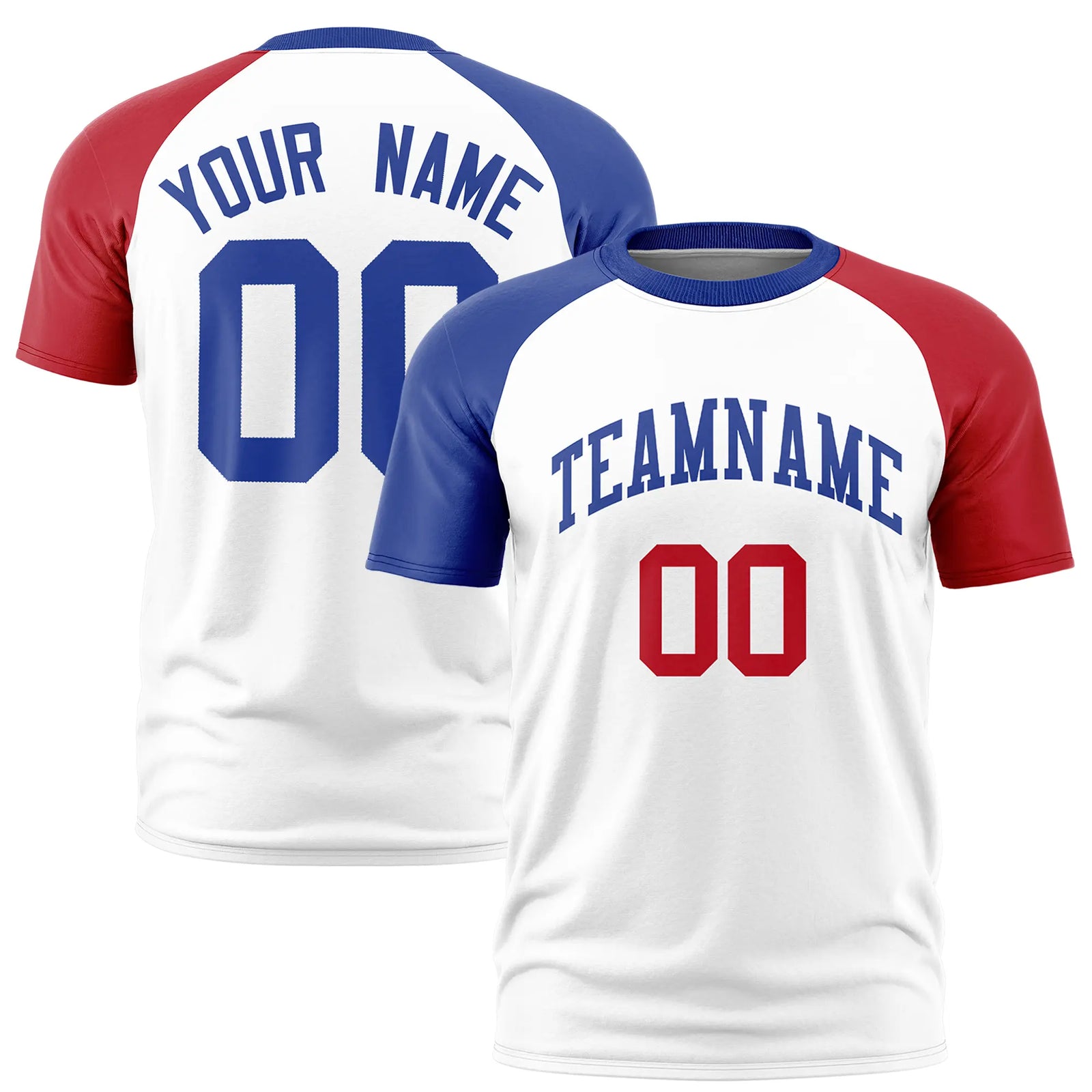 Custom White Royal Blue-Red Crew Neck Two Tone Sleeve Design Performance T-Shirt