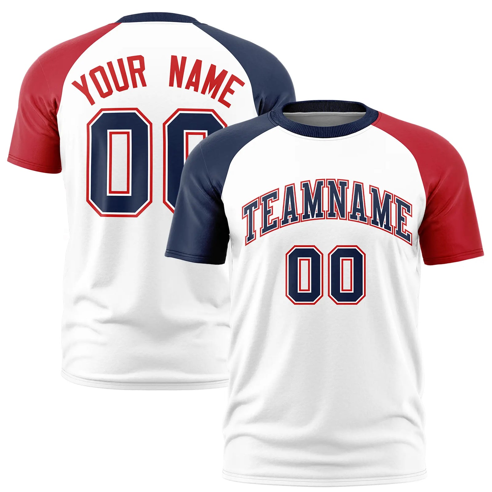 Custom White Navy-Red Crew Neck Two Tone Sleeve Design Performance T-Shirt