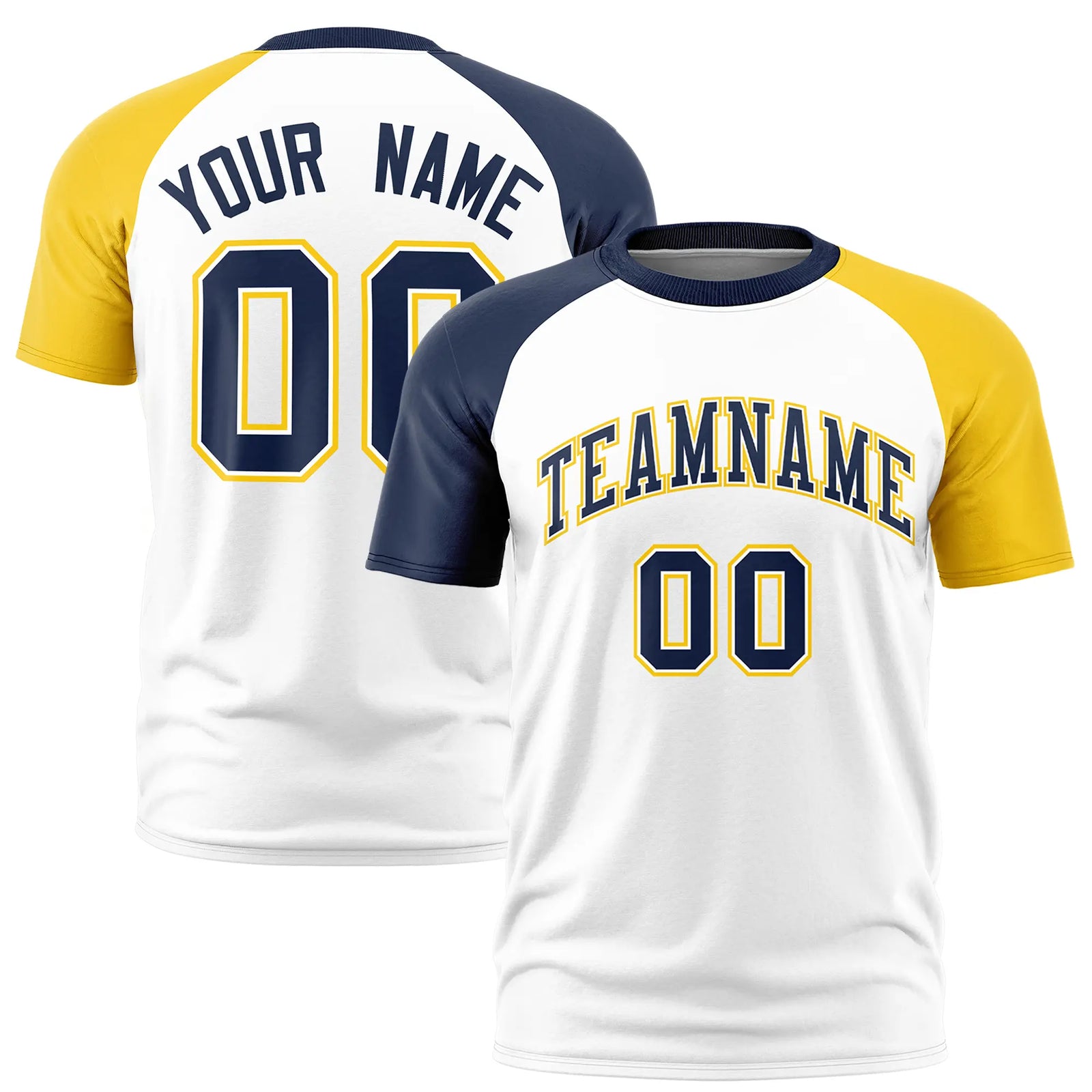 Custom White Navy-Gold01 Crew Neck Two Tone Sleeve Design Performance T-Shirt
