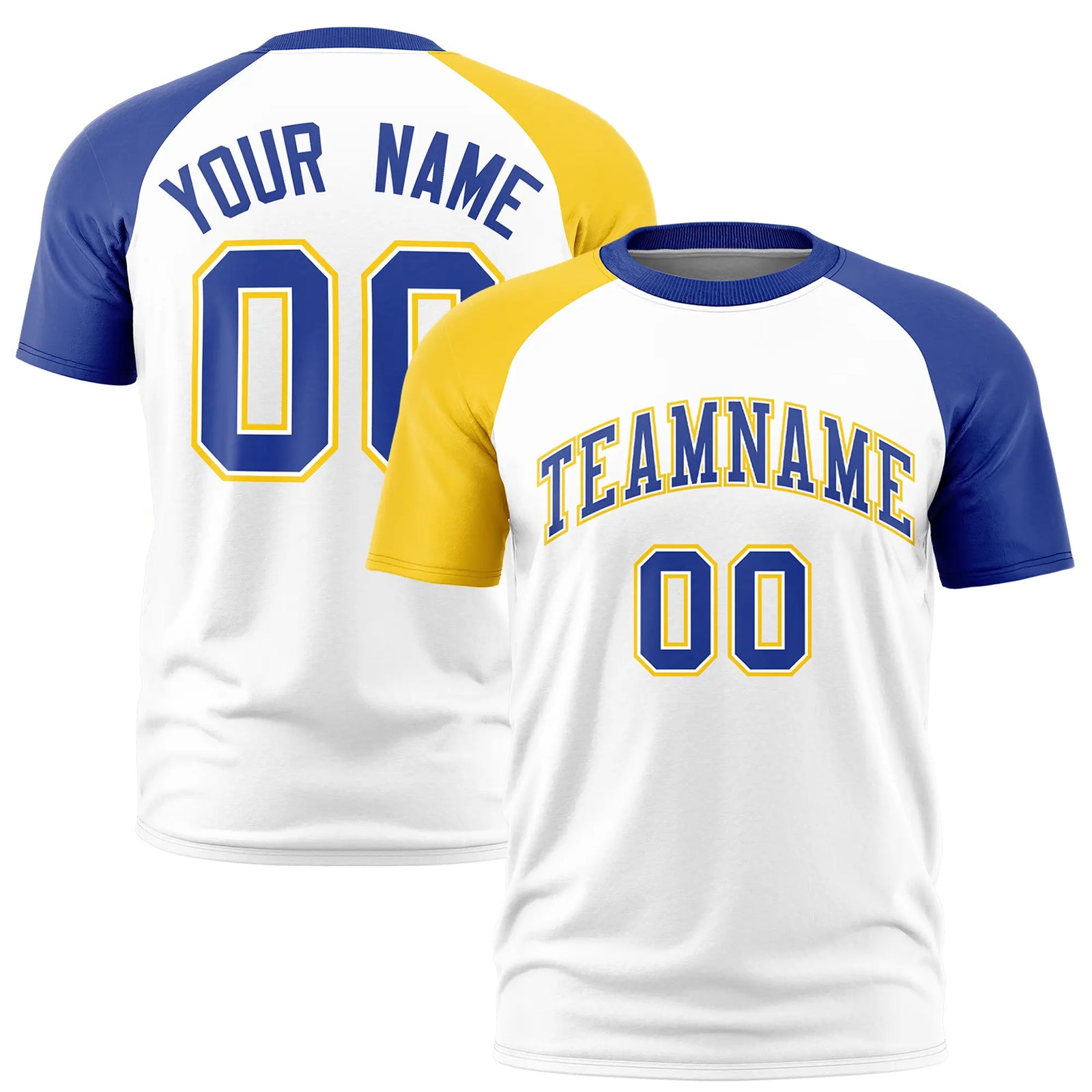 Custom White Gold01-Royal Blue Crew Neck Two Tone Sleeve Design Performance T-Shirt