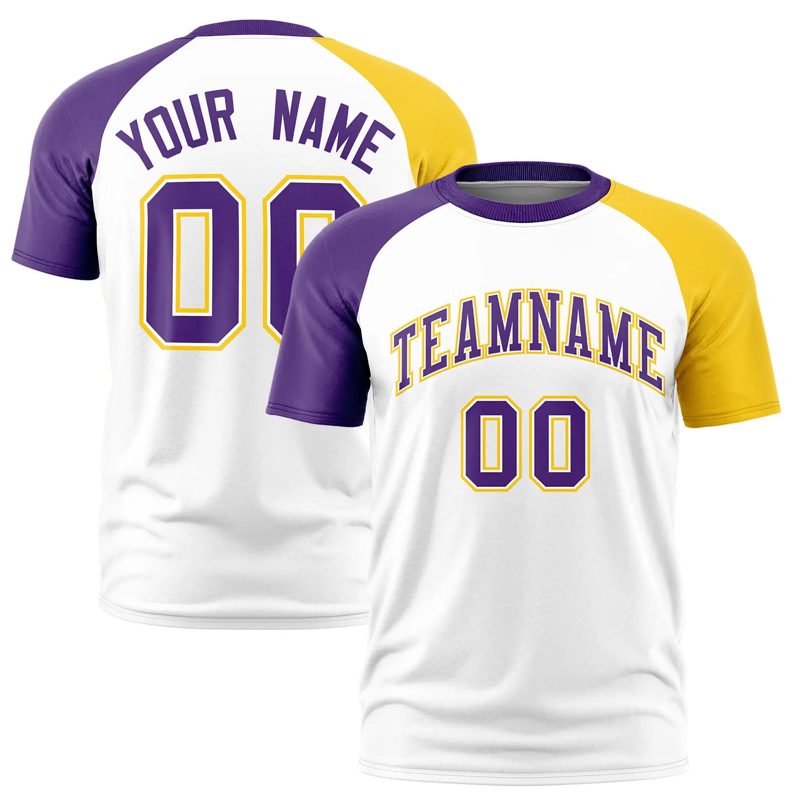 Custom White Purple-Gold01 Crew Neck Two Tone Sleeve Design Performance T-Shirt