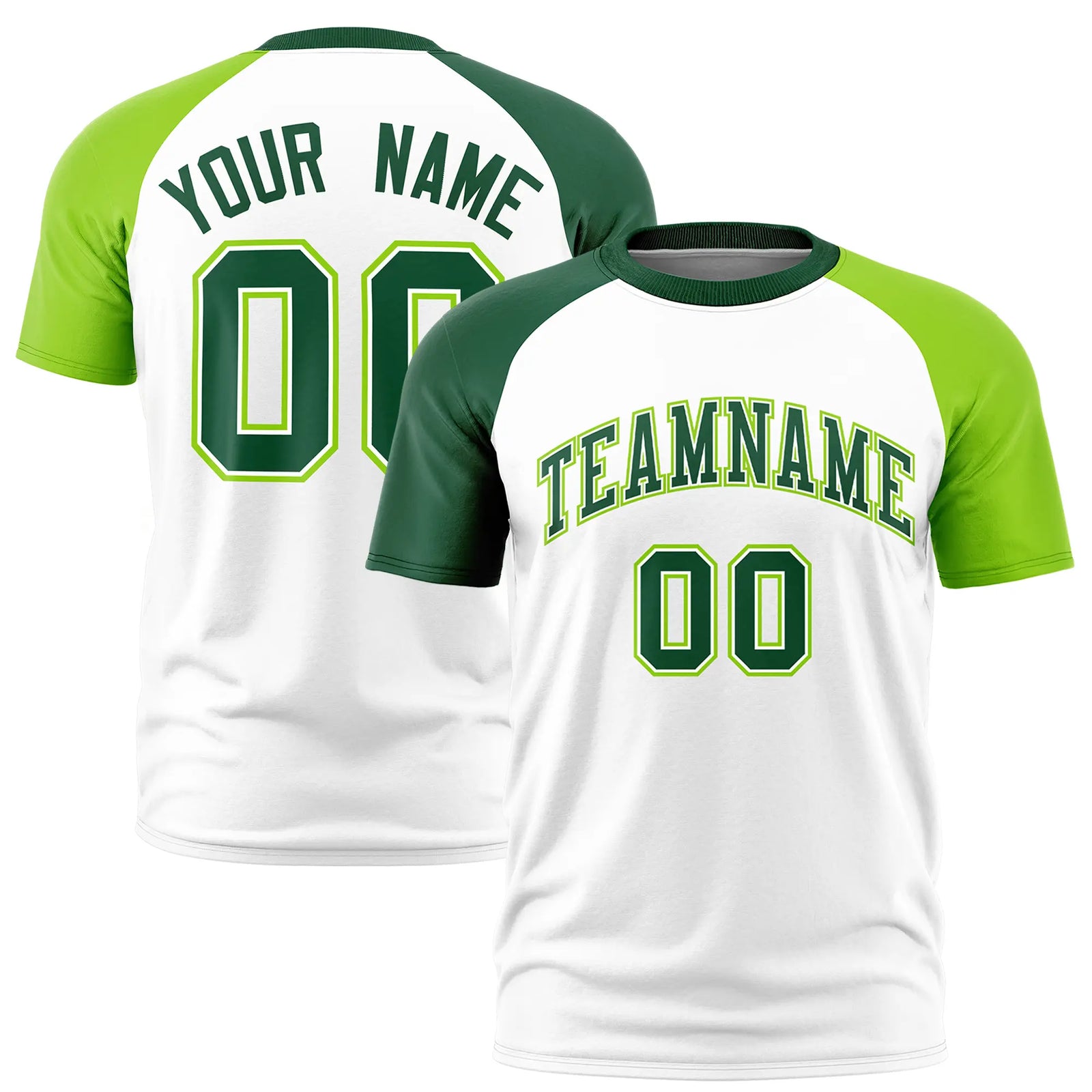 Custom White Green-Neon Green Crew Neck Two Tone Sleeve Design Performance T-Shirt