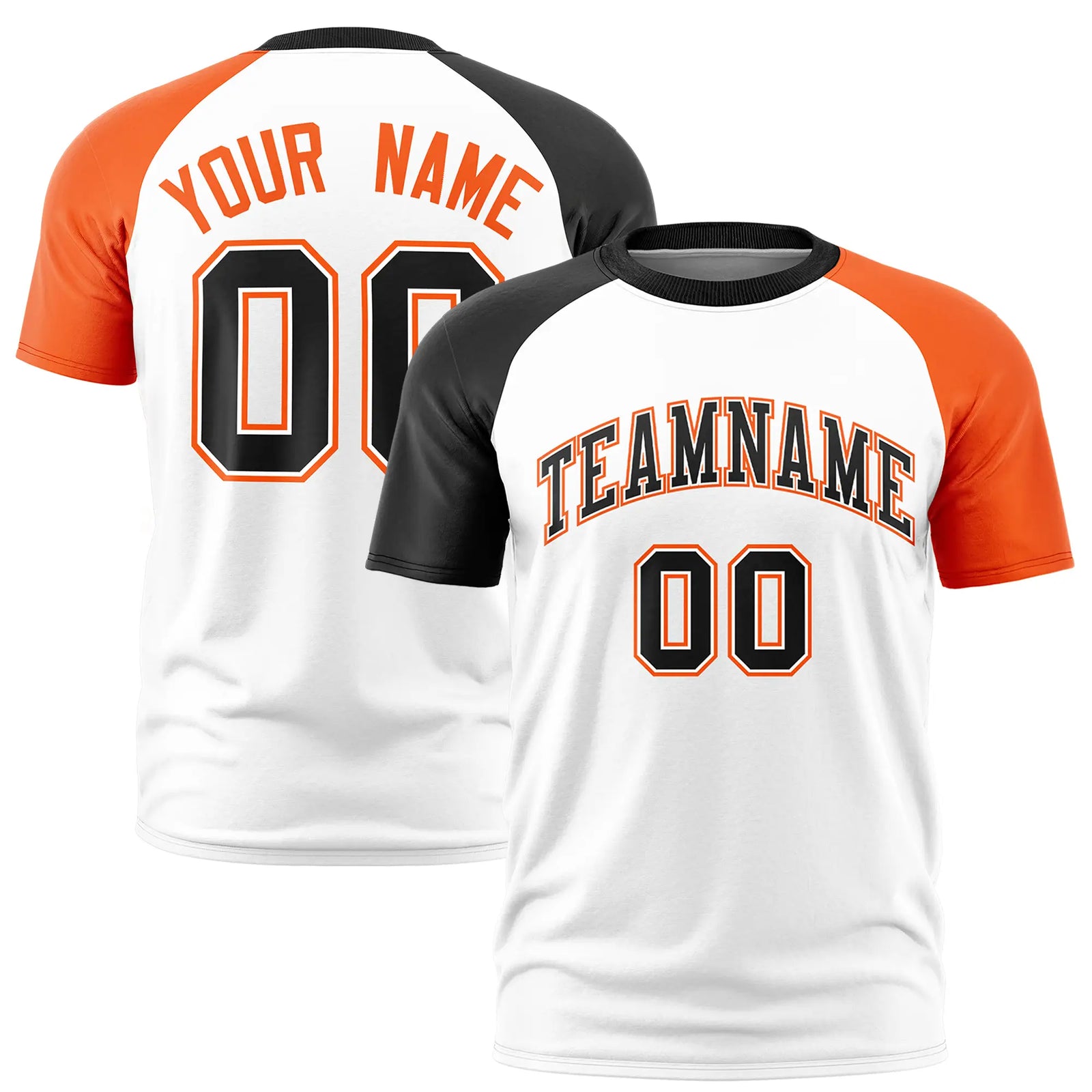 Custom White Black-Orange Crew Neck Two Tone Sleeve Design Performance T-Shirt