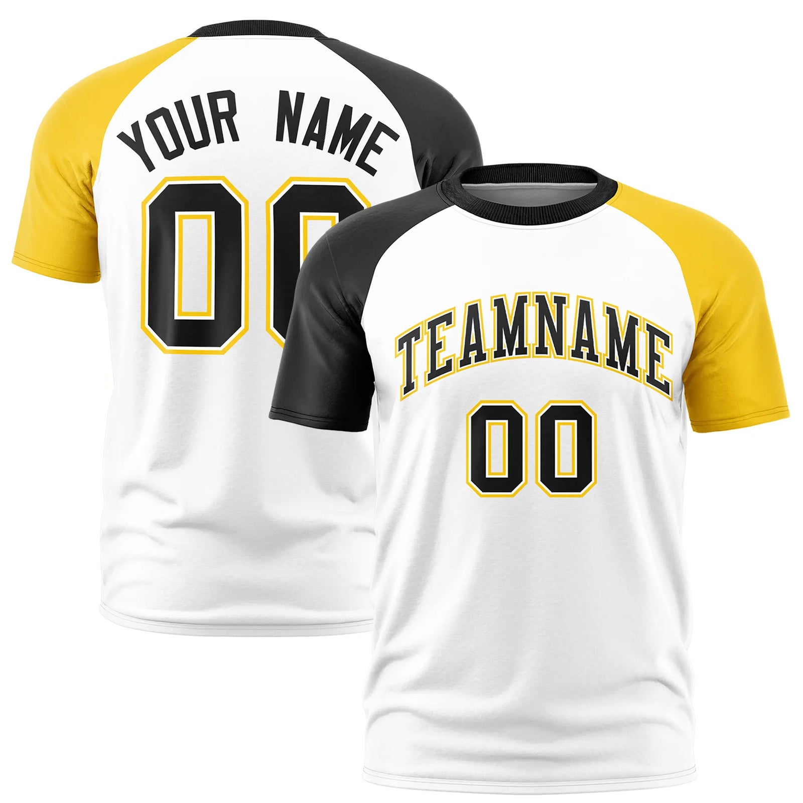 Custom White Black-Gold01 Crew Neck Two Tone Sleeve Design Performance T-Shirt