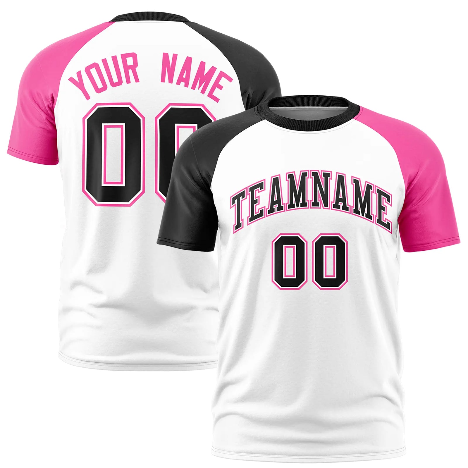 Custom White Black-Pink Crew Neck Two Tone Sleeve Design Performance T-Shirt