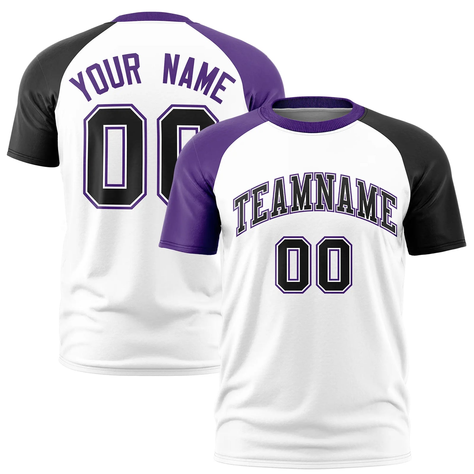 Custom White Purple-Black Crew Neck Two Tone Sleeve Design Performance T-Shirt