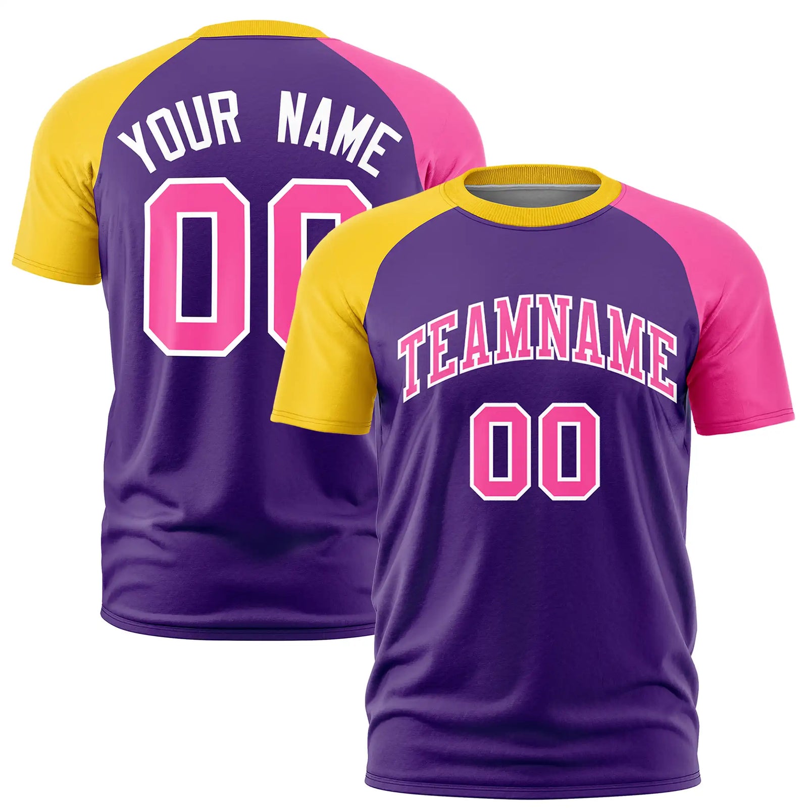 Custom Purple Gold01-Pink Crew Neck Two Tone Sleeve Design Performance T-Shirt