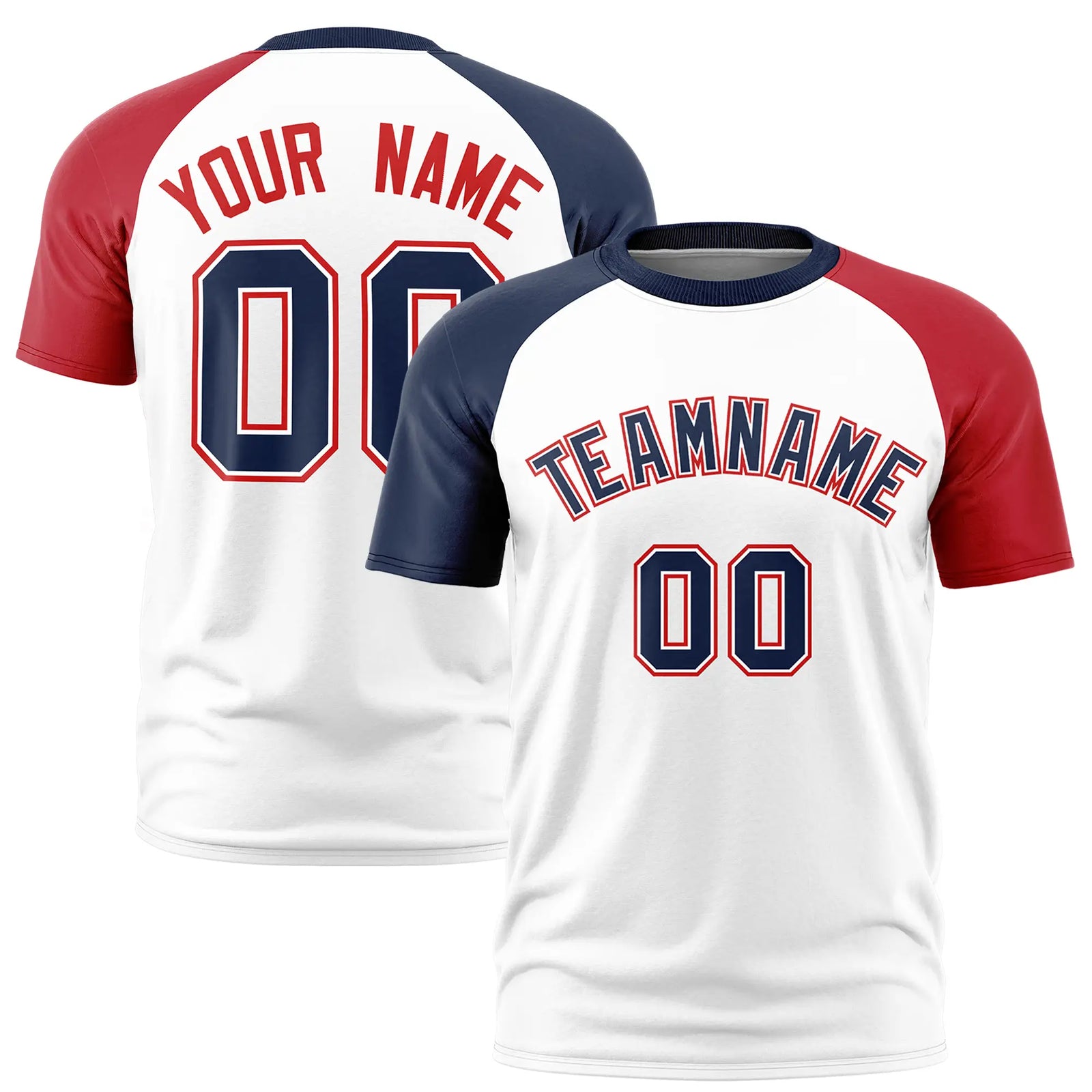 Custom White Navy-Red Crew Neck Two Tone Sleeve Design Performance T-Shirt