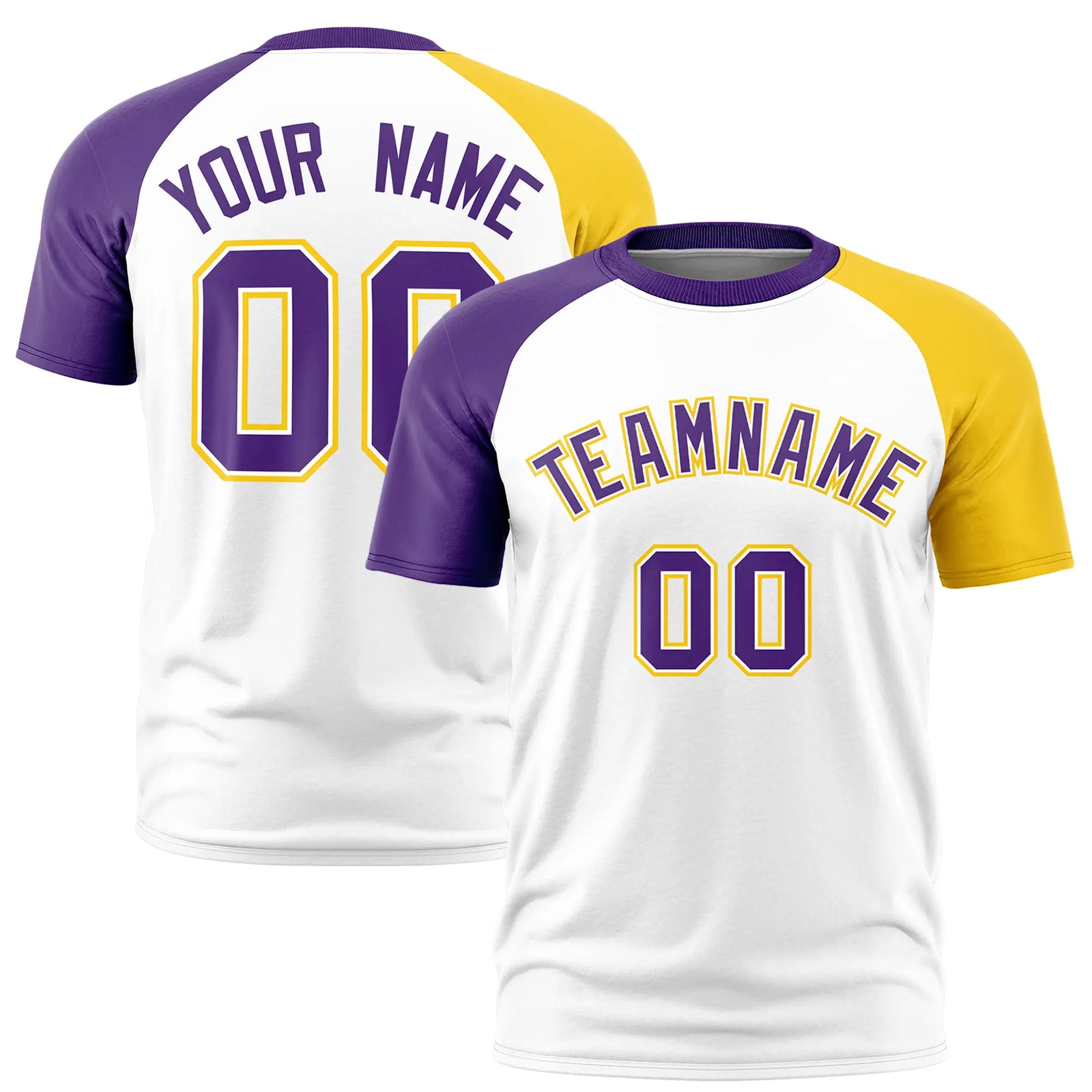 Custom White Purple-Gold01 Crew Neck Two Tone Sleeve Design Performance T-Shirt