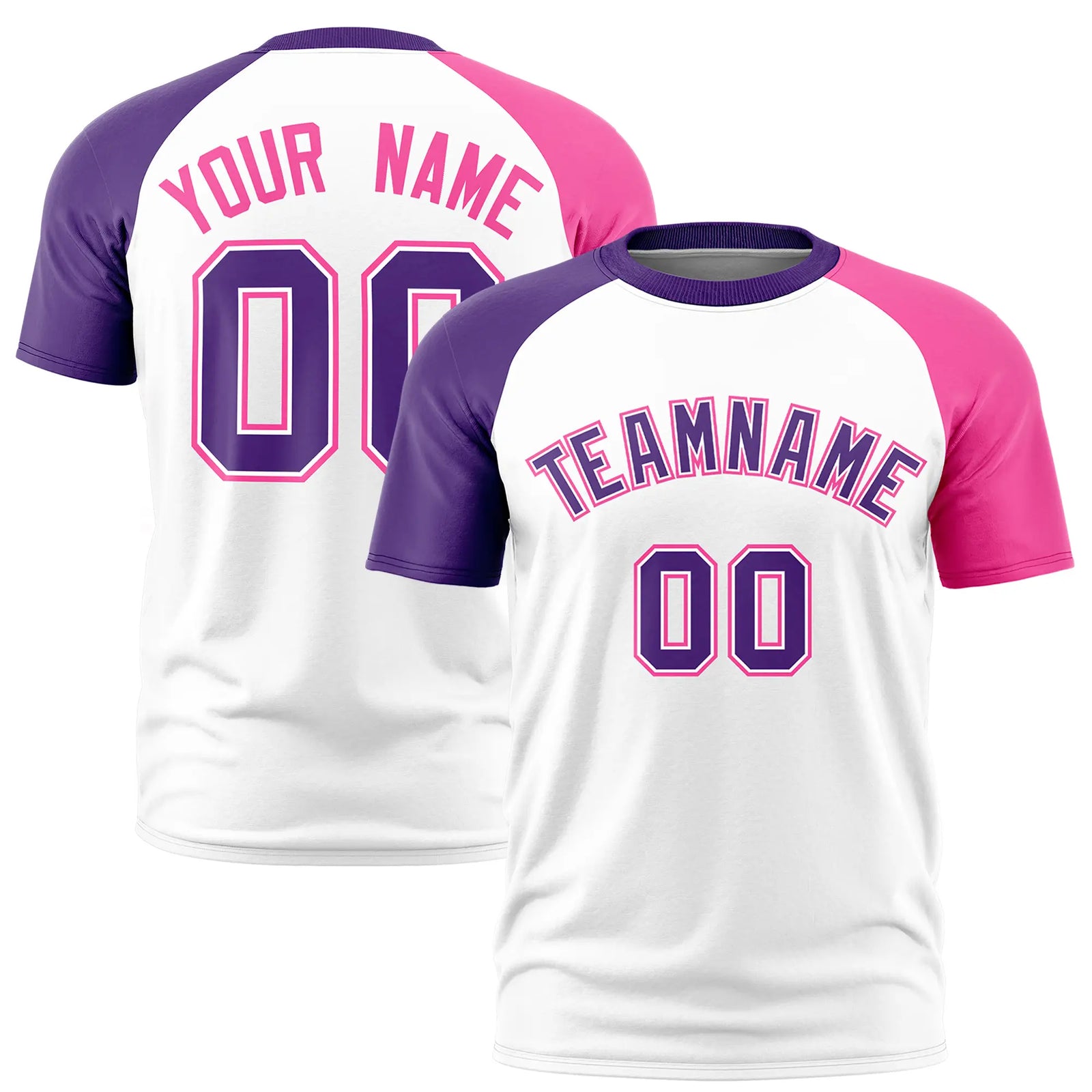 Custom White Purple-Pink Crew Neck Two Tone Sleeve Design Performance T-Shirt