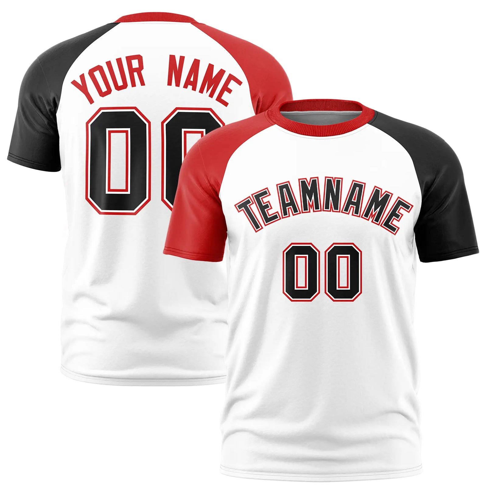 Custom White Red-Black Crew Neck Two Tone Sleeve Design Performance T-Shirt