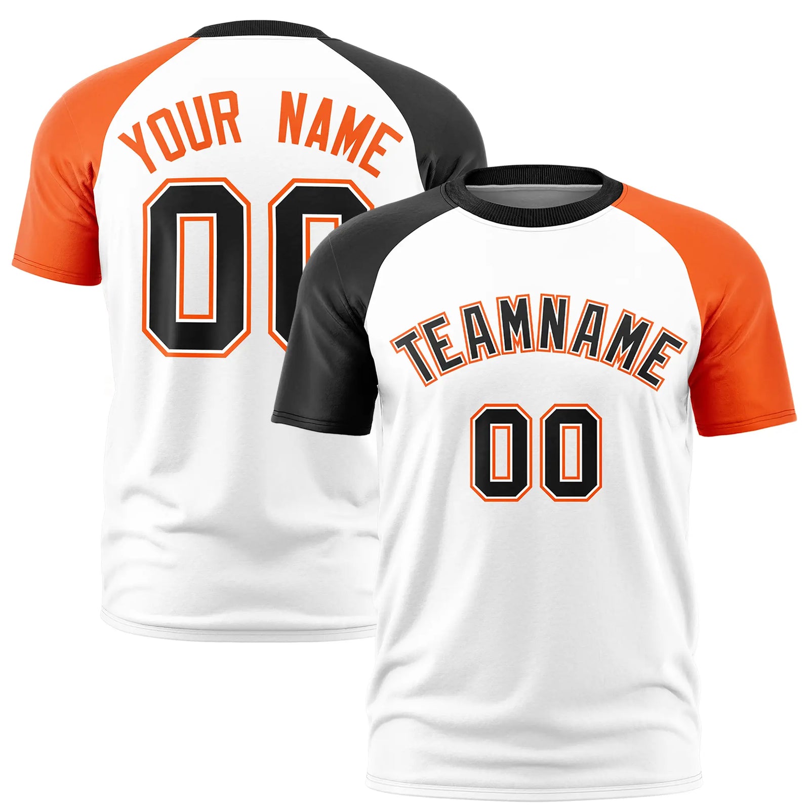 Custom White Black-Orange Crew Neck Two Tone Sleeve Design Performance T-Shirt