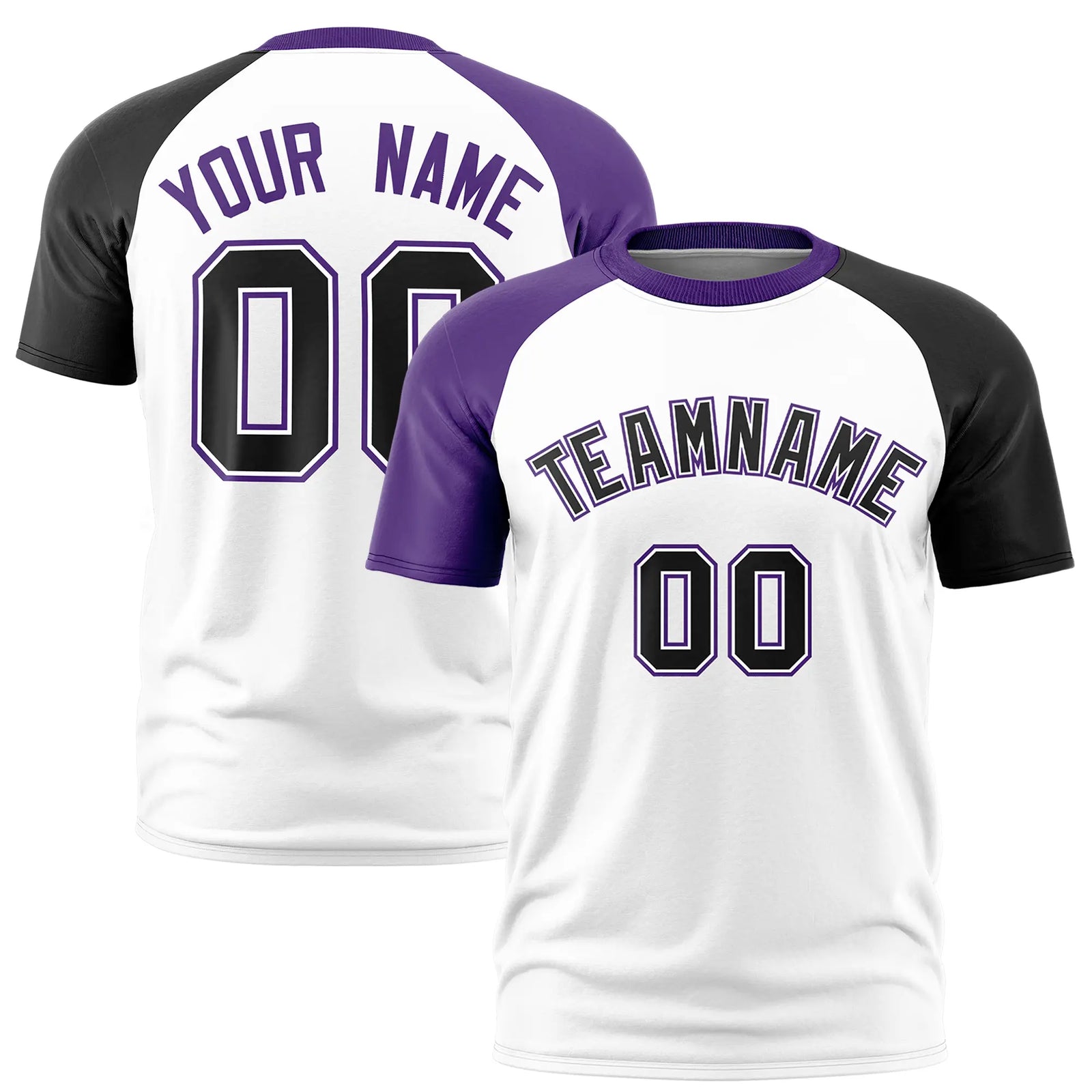 Custom White Purple-Black Crew Neck Two Tone Sleeve Design Performance T-Shirt