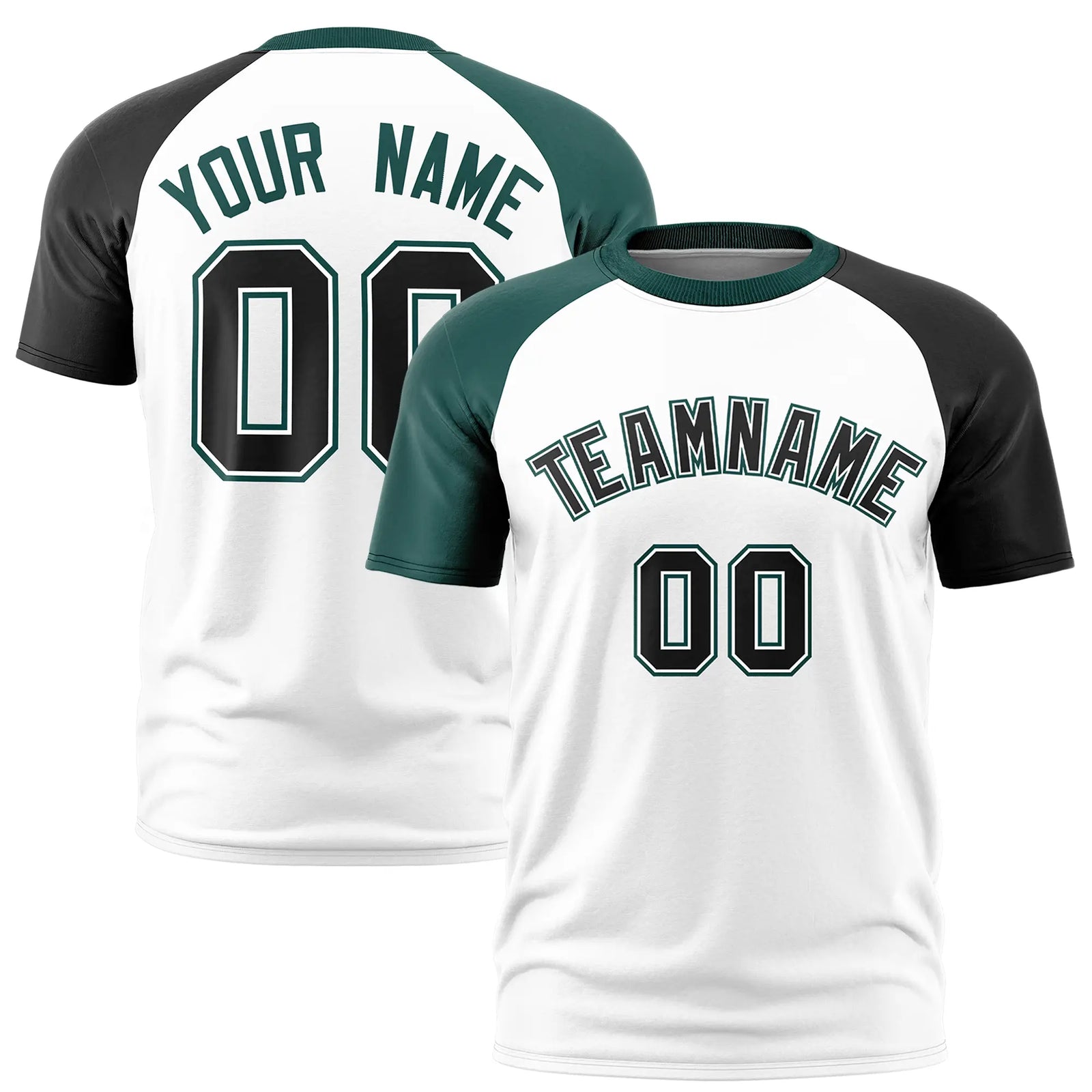 Custom White Midnight Green-Black Crew Neck Two Tone Sleeve Design Performance T-Shirt