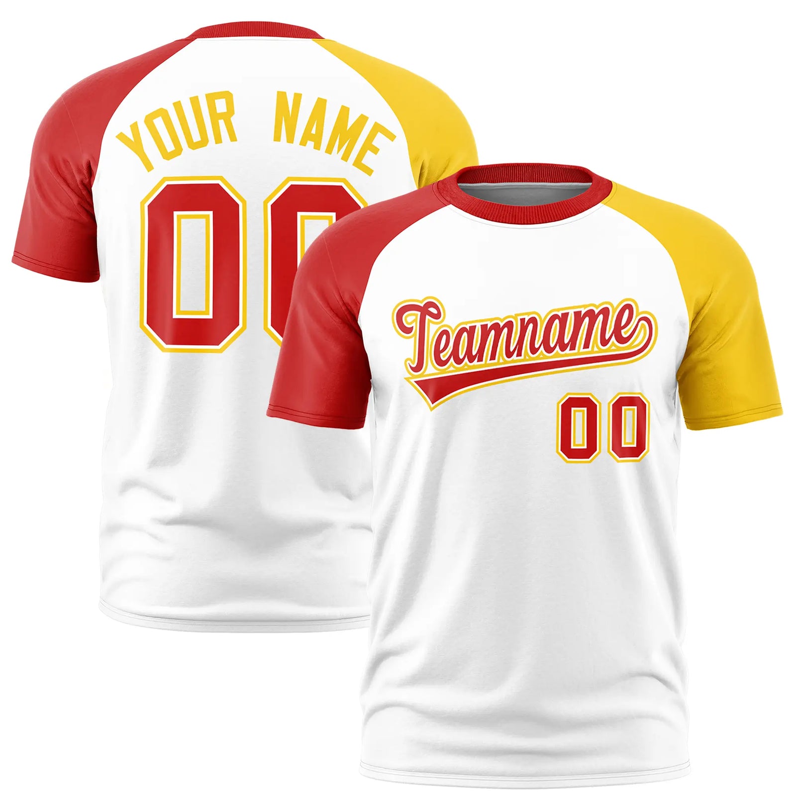 Custom White Red-Gold01 Crew Neck Two Tone Sleeve Design Performance T-Shirt