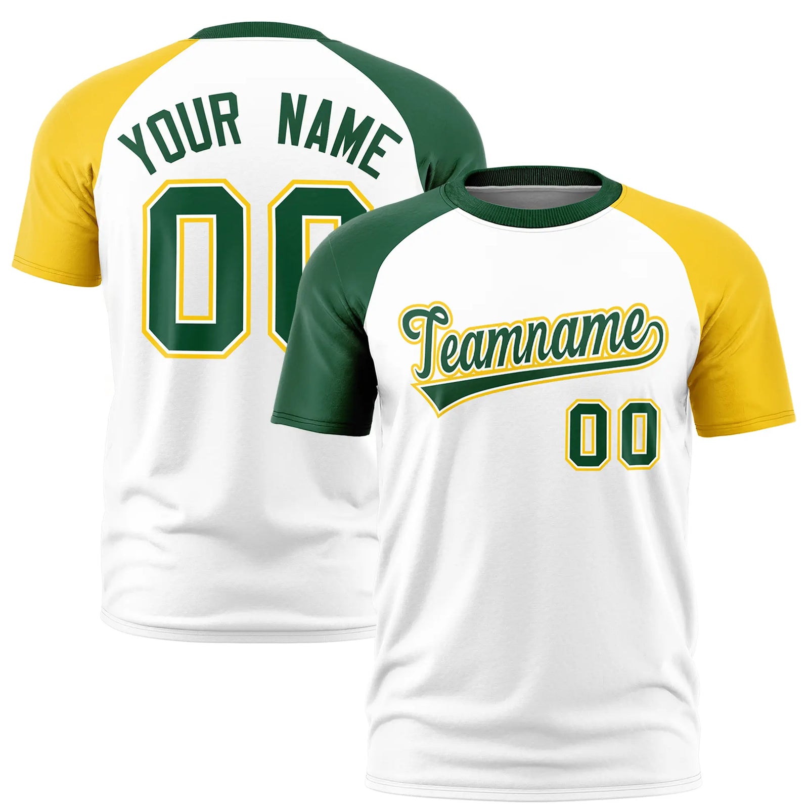 Custom White Green-Gold01 Crew Neck Two Tone Sleeve Design Performance T-Shirt