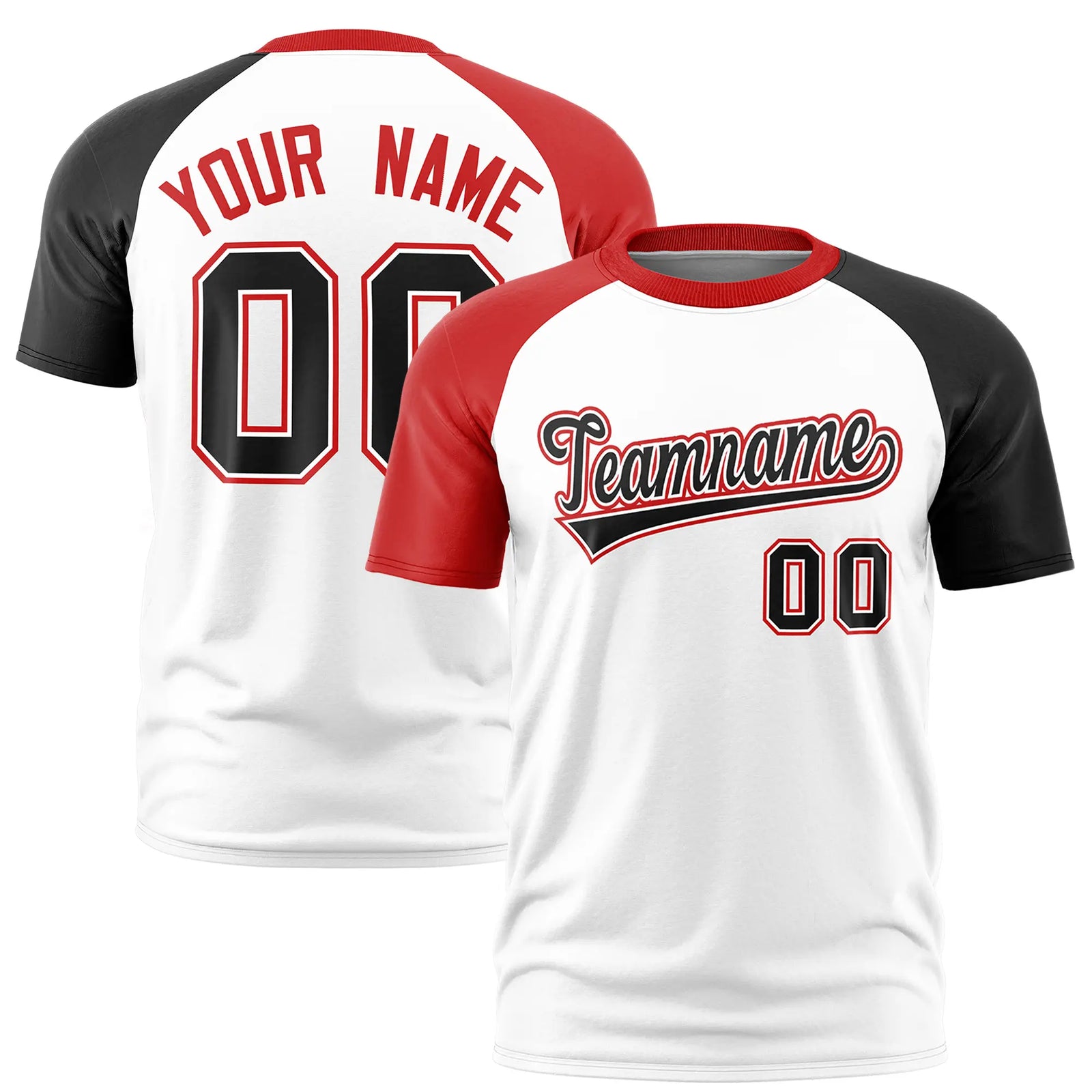 Custom White Red-Black Crew Neck Two Tone Sleeve Design Performance T-Shirt