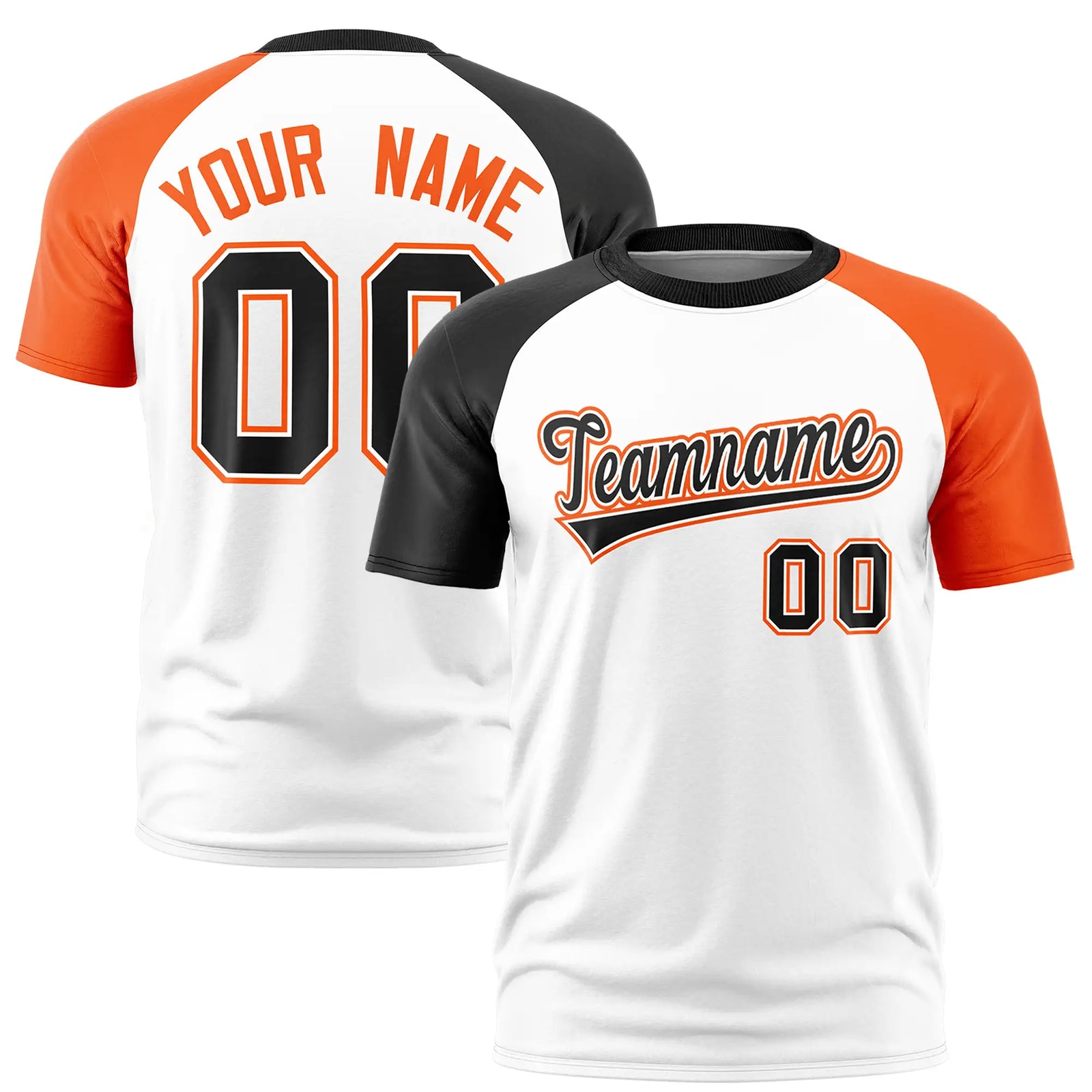Custom White Black-Orange Crew Neck Two Tone Sleeve Design Performance T-Shirt