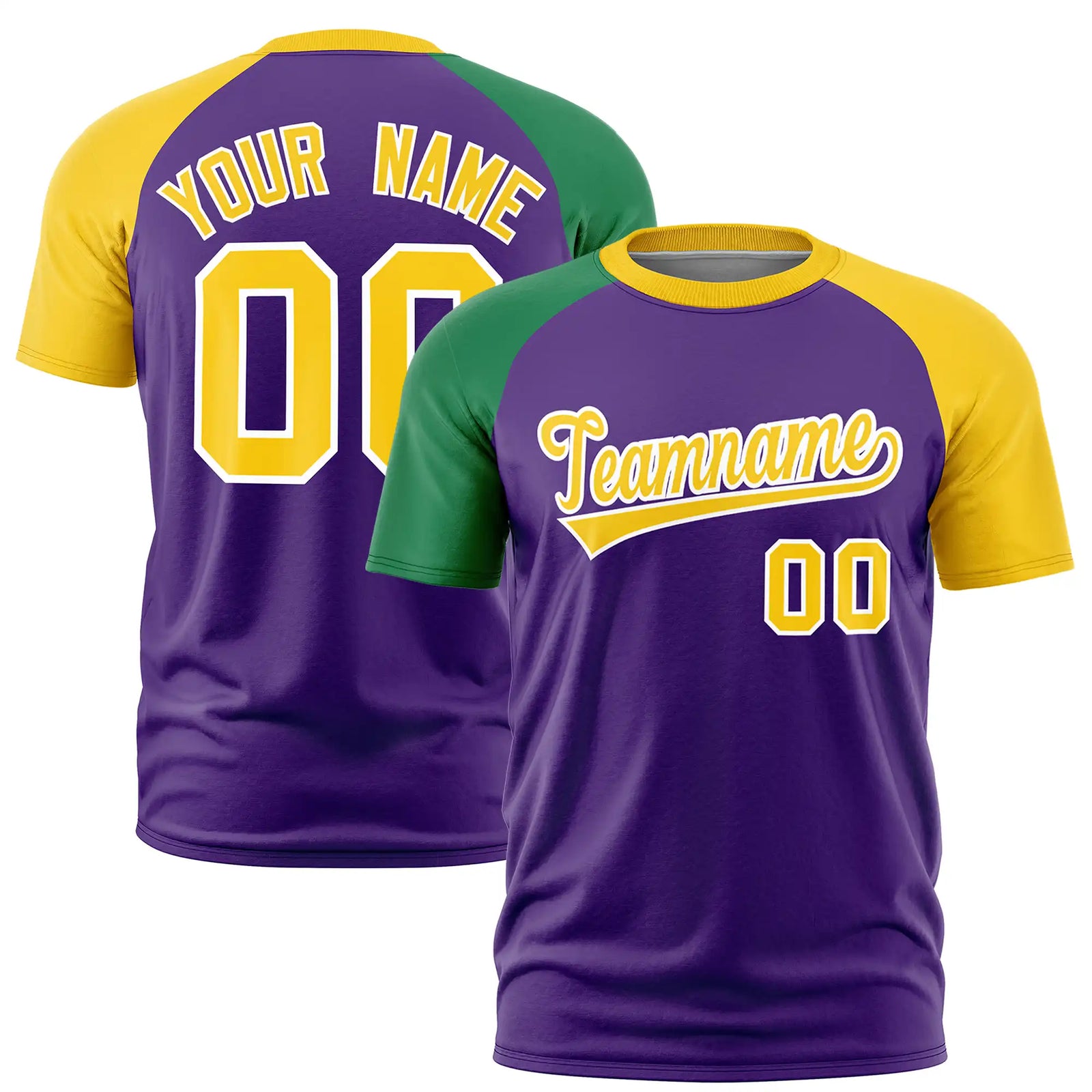 Custom Purple Kelly Green-Gold01 Crew Neck Two Tone Sleeve Design Performance T-Shirt