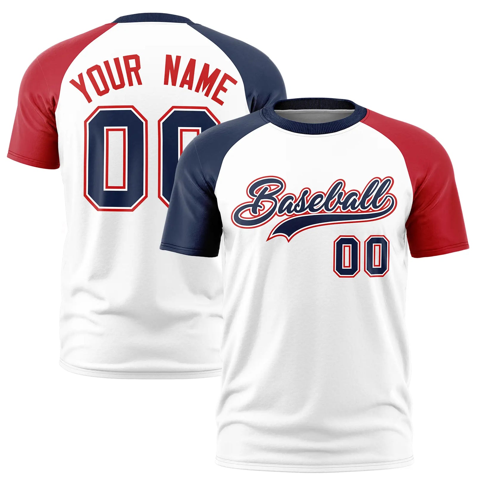 Custom White Navy-Red Crew Neck Two Tone Sleeve Design Performance T-Shirt