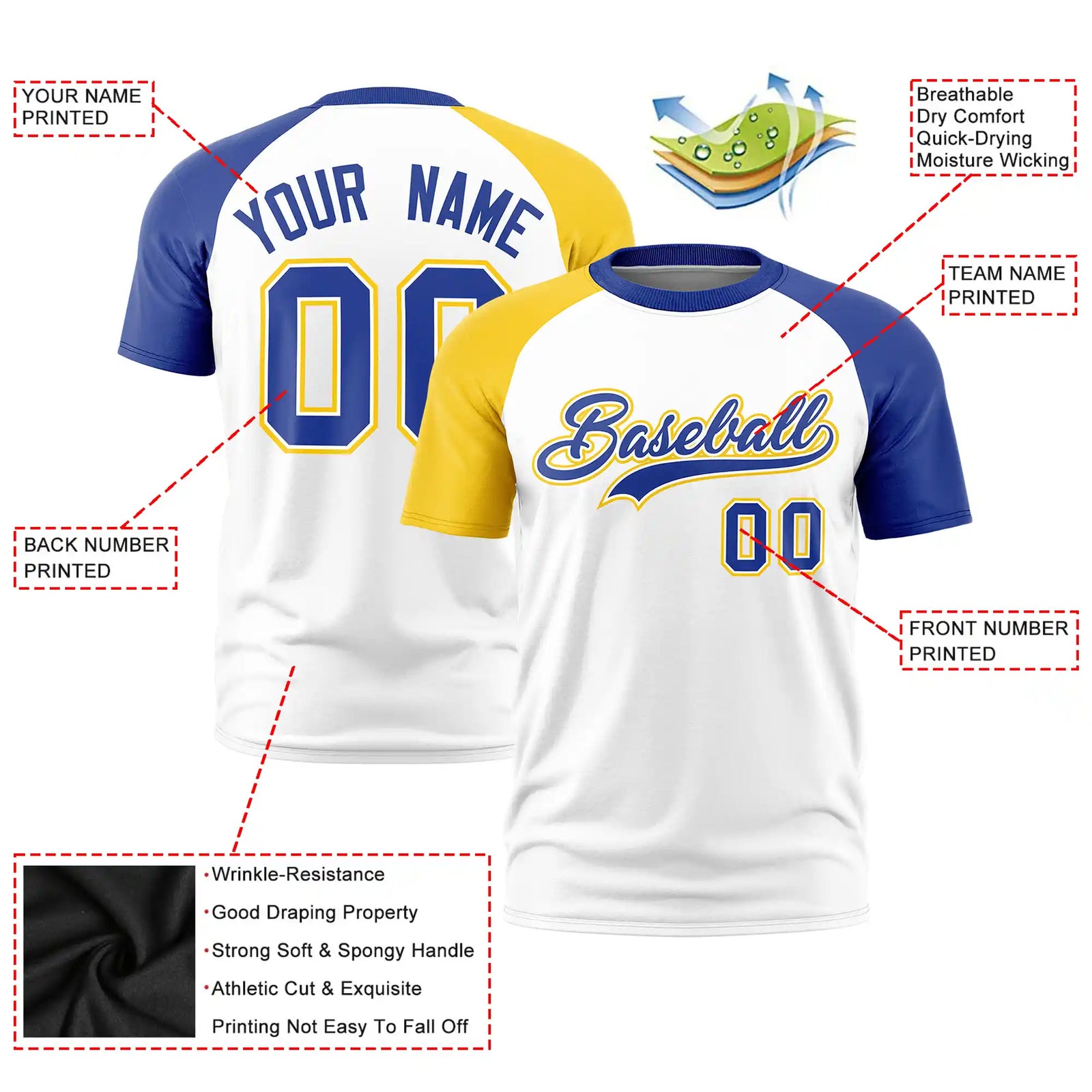 Custom White Gold01-Royal Blue Crew Neck Two Tone Sleeve Design Performance T-Shirt