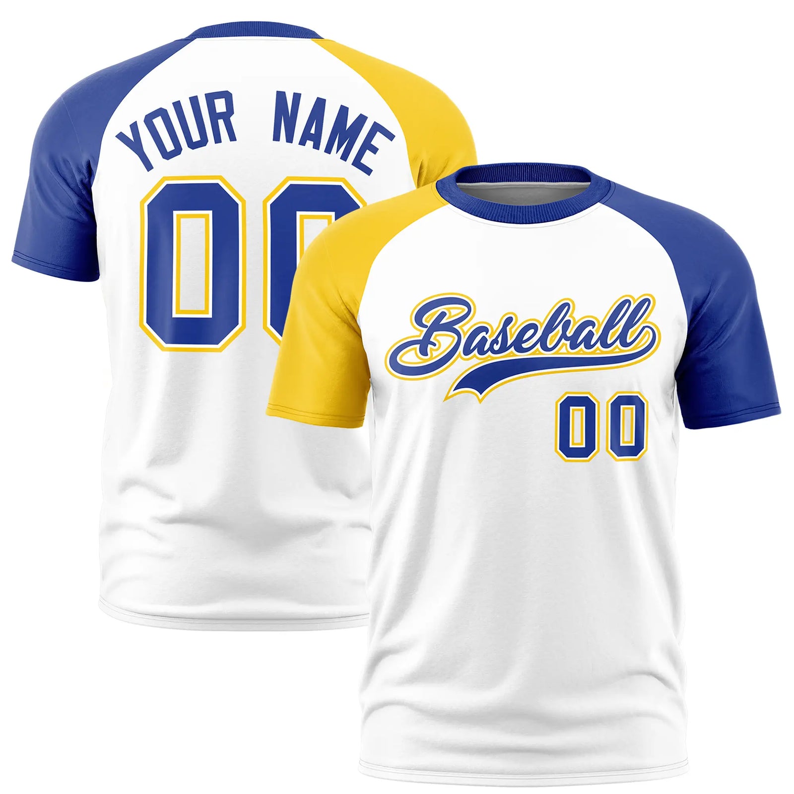 Custom White Gold01-Royal Blue Crew Neck Two Tone Sleeve Design Performance T-Shirt