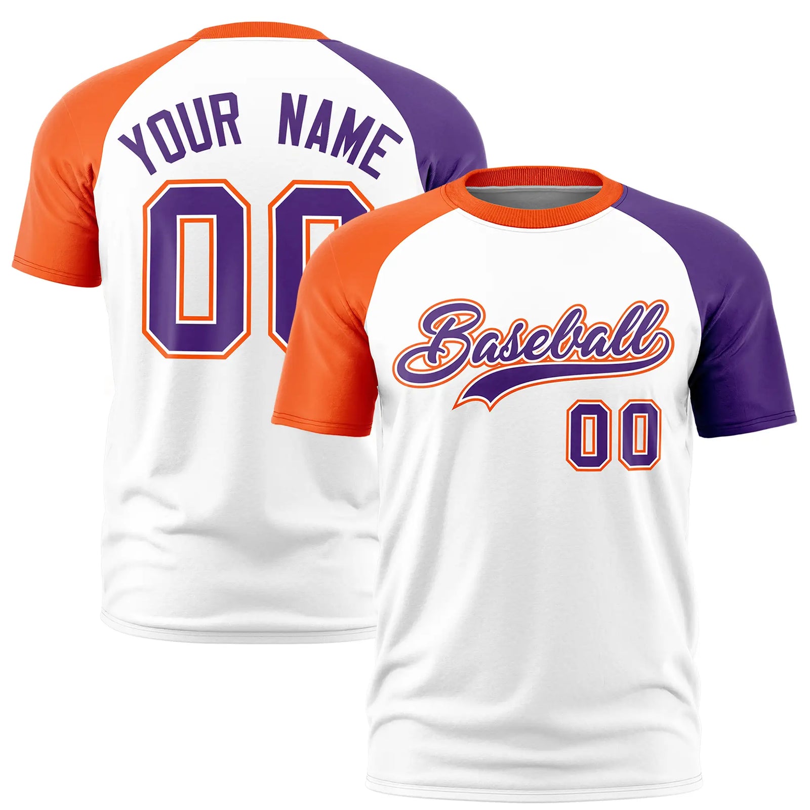 Custom White Orange-Purple Crew Neck Two Tone Sleeve Design Performance T-Shirt