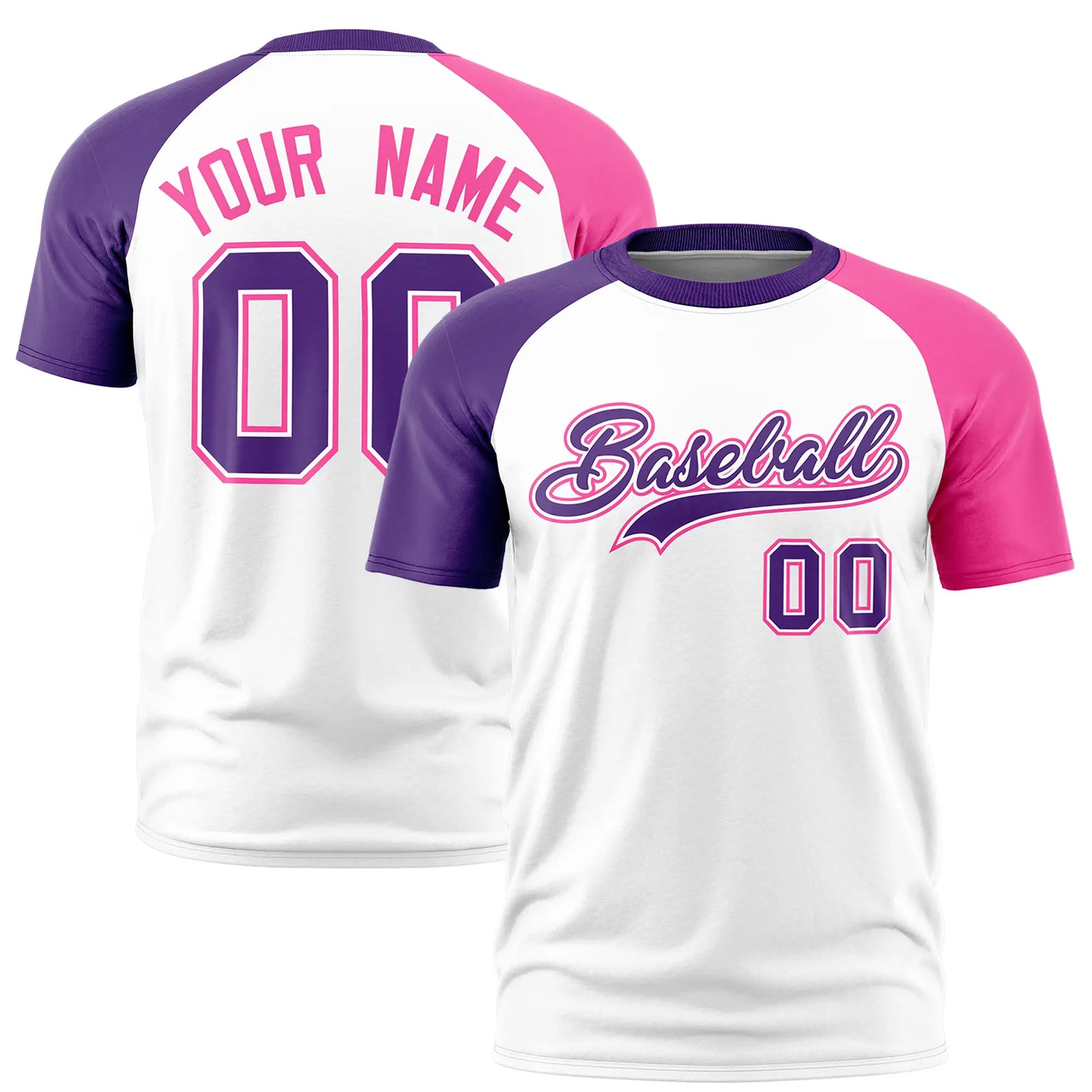 Custom White Purple-Pink Crew Neck Two Tone Sleeve Design Performance T-Shirt