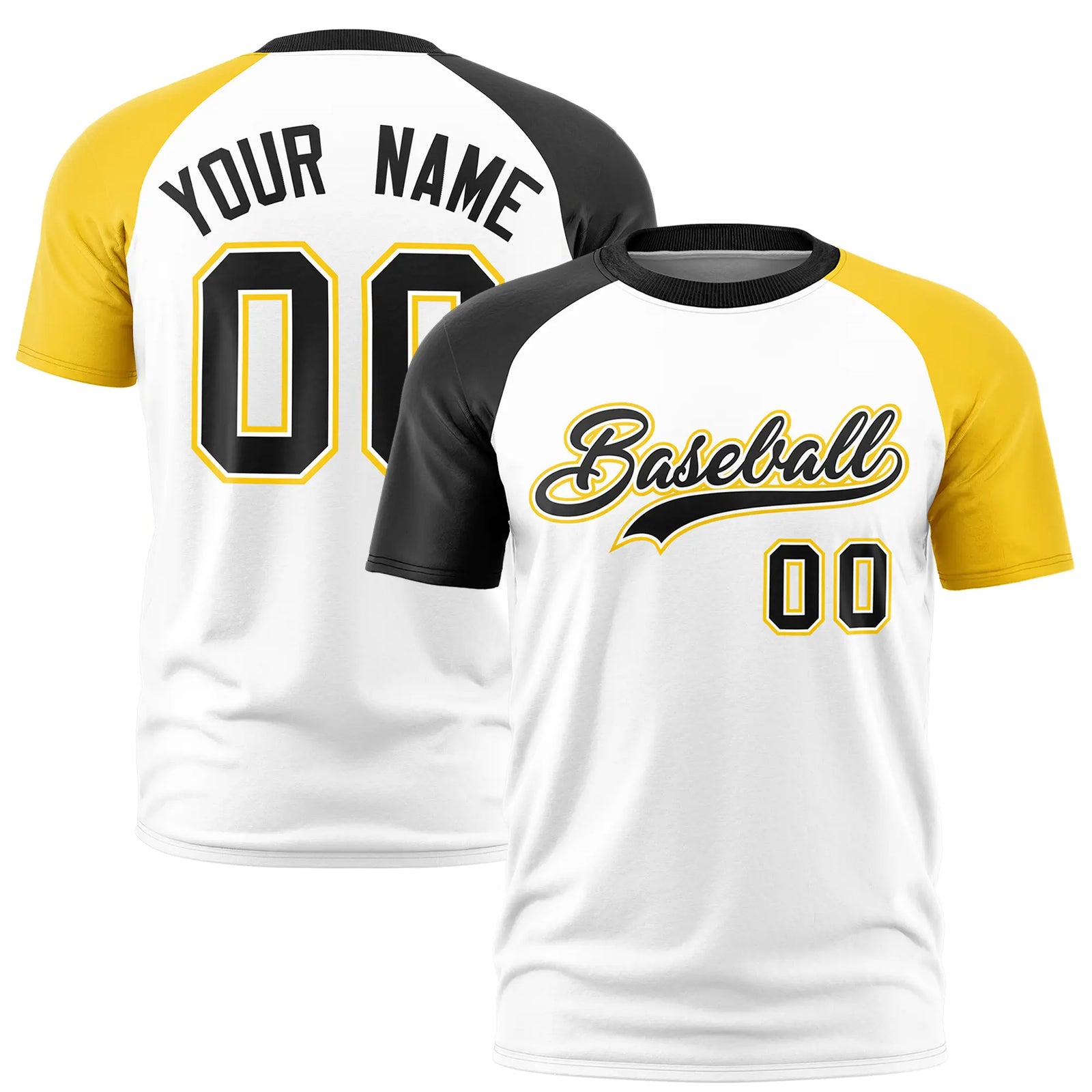 Custom White Black-Gold01 Crew Neck Two Tone Sleeve Design Performance T-Shirt