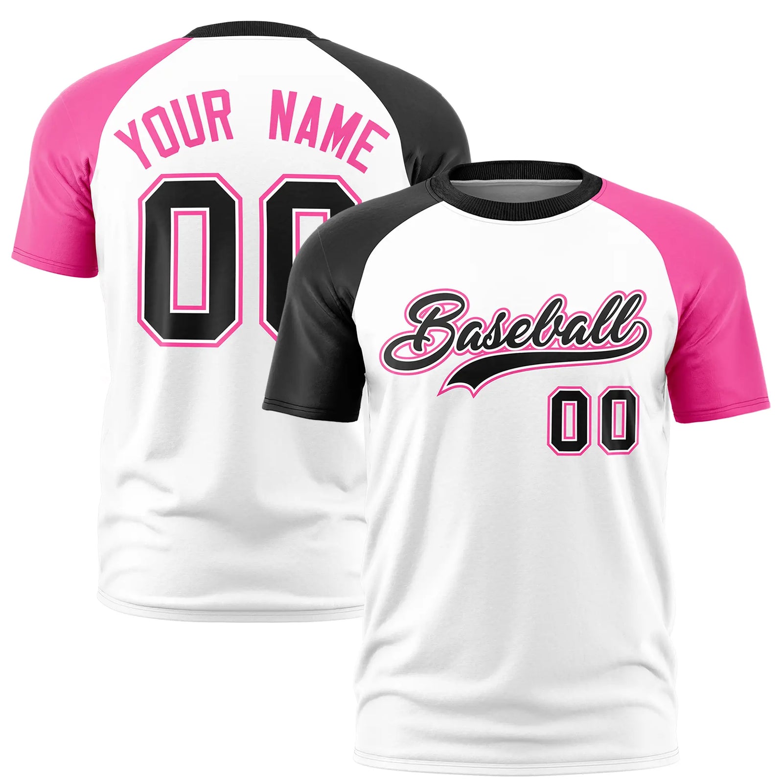 Custom White Black-Pink Crew Neck Two Tone Sleeve Design Performance T-Shirt