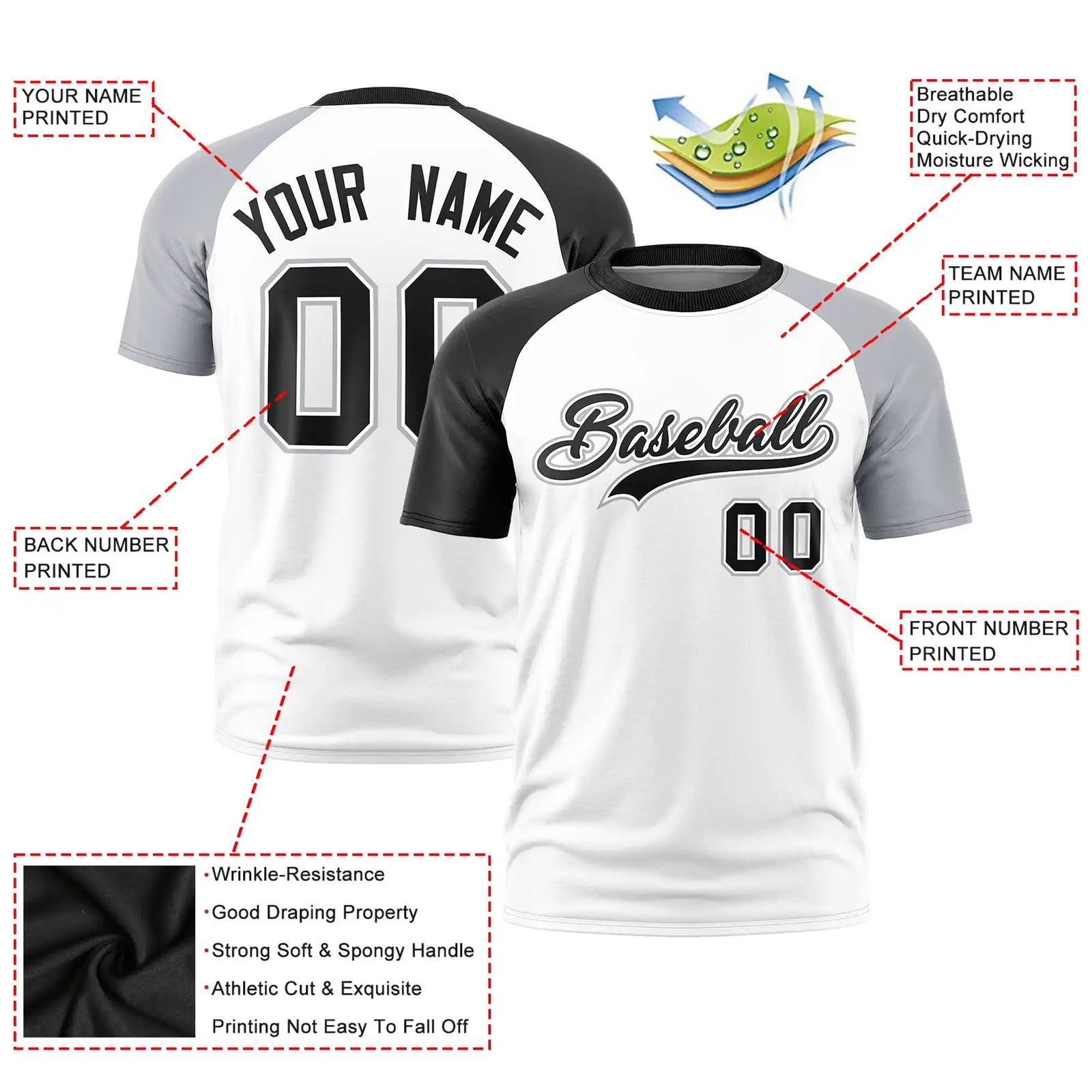 Custom White Black-Gray Crew Neck Two Tone Sleeve Design Performance T-Shirt