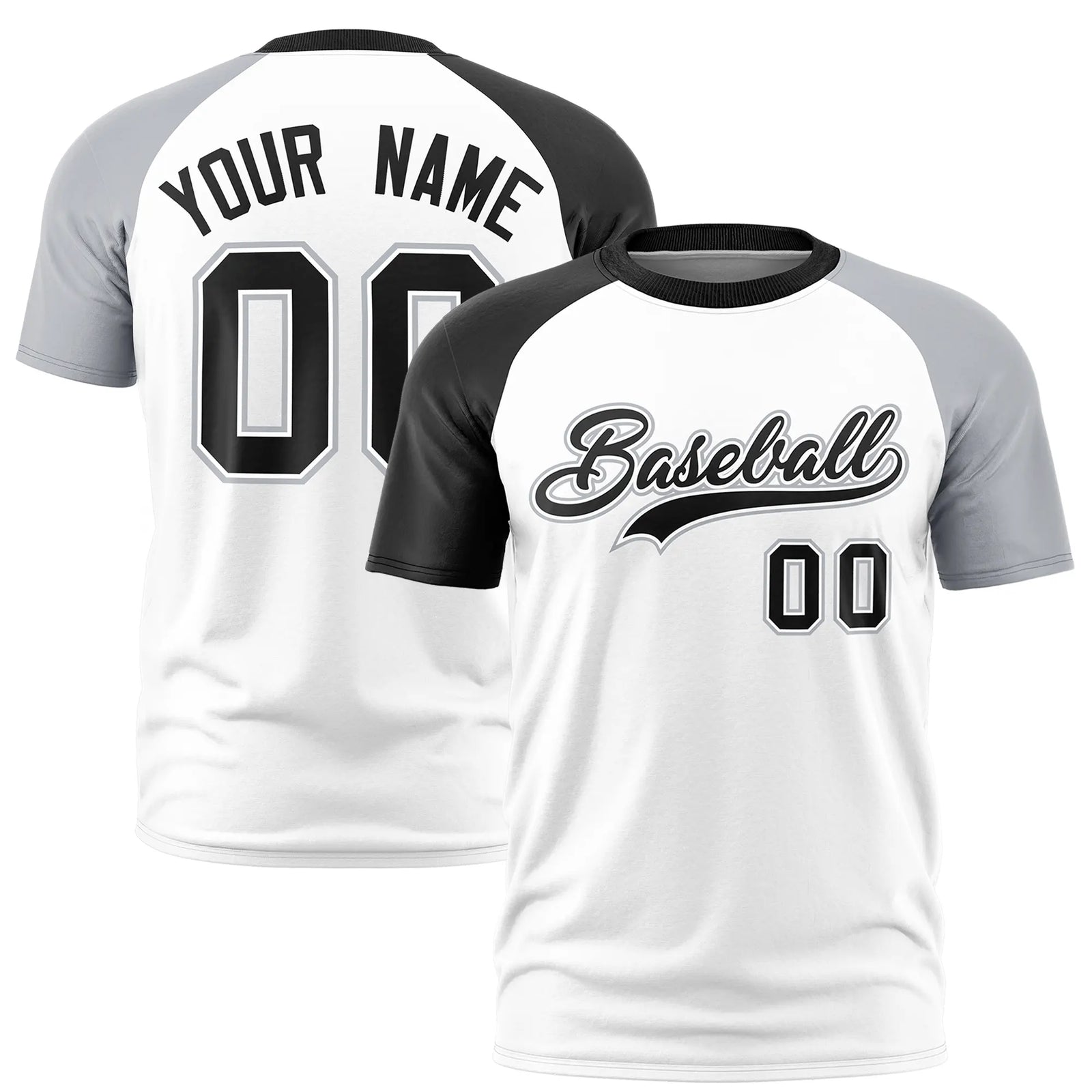 Custom White Black-Gray Crew Neck Two Tone Sleeve Design Performance T-Shirt