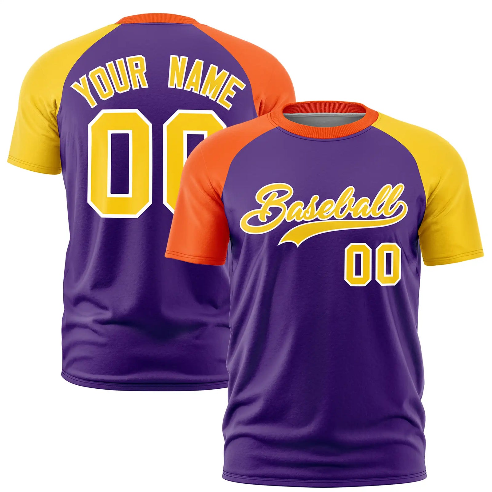 Custom Purple Orange-Gold01 Crew Neck Two Tone Sleeve Design Performance T-Shirt