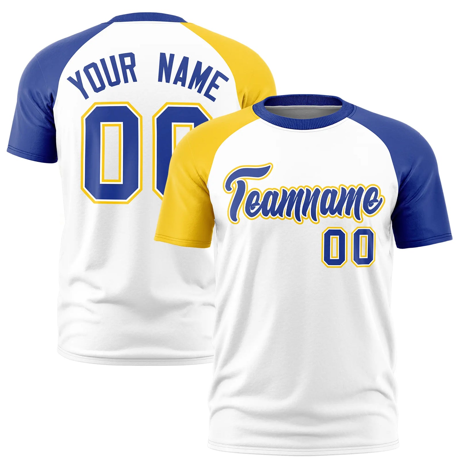 Custom White Gold01-Royal Blue Crew Neck Two Tone Sleeve Design Performance T-Shirt