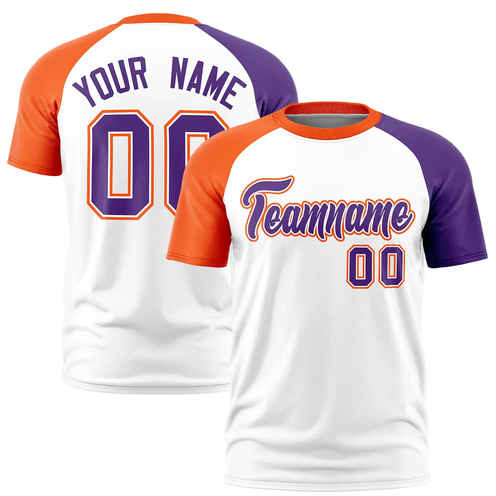 Custom White Orange-Purple Crew Neck Two Tone Sleeve Design Performance T-Shirt