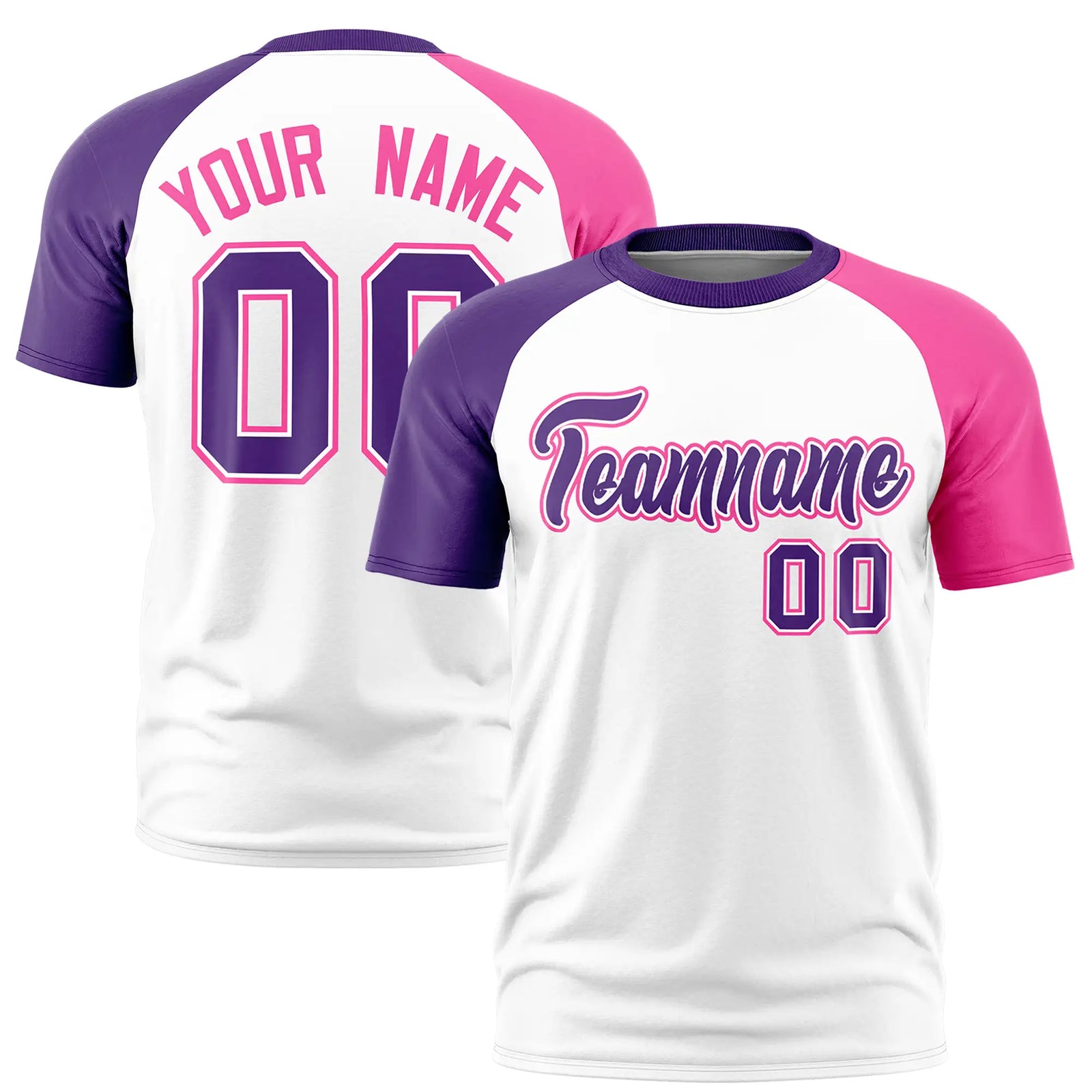 Custom White Purple-Pink Crew Neck Two Tone Sleeve Design Performance T-Shirt