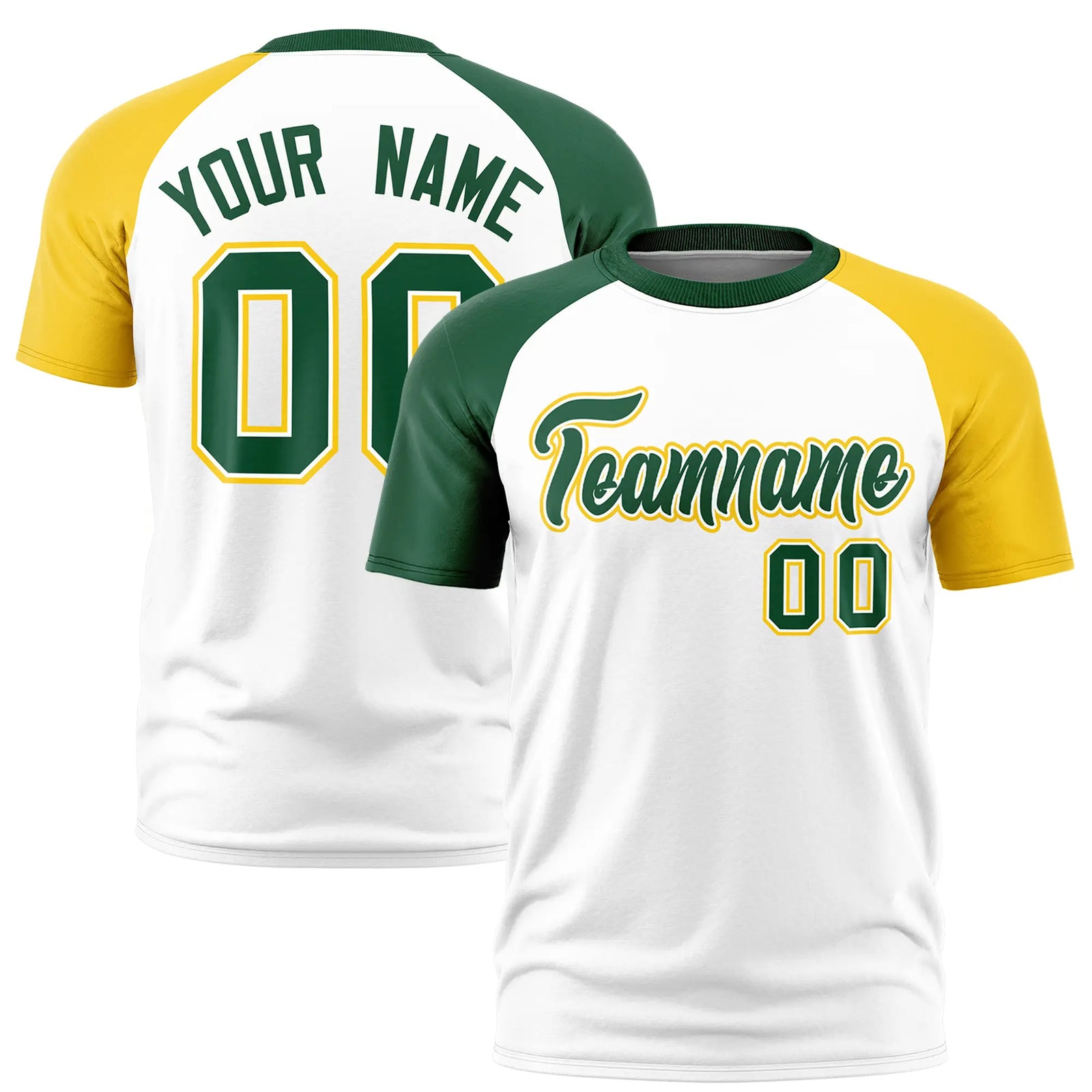 Custom White Green-Gold01 Crew Neck Two Tone Sleeve Design Performance T-Shirt