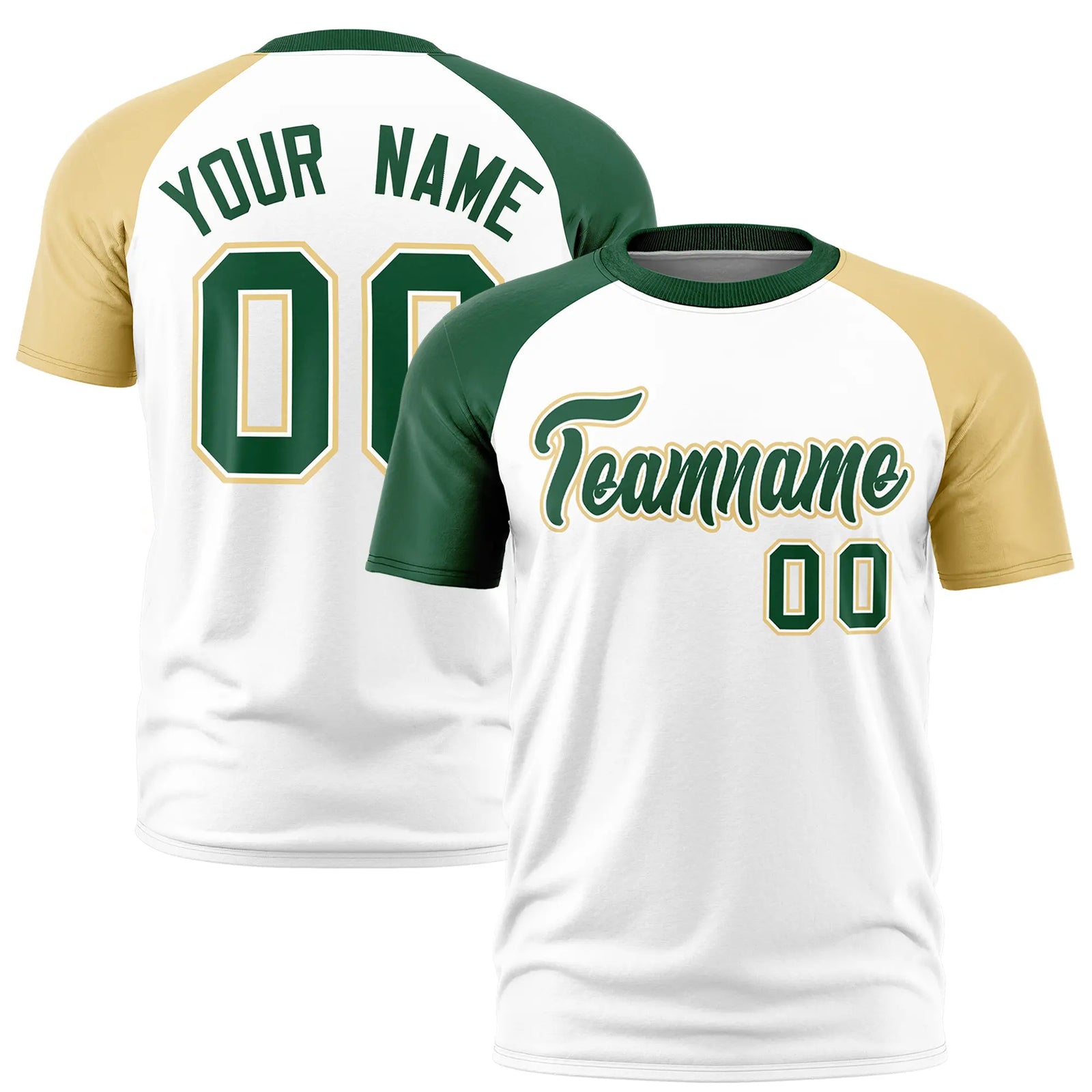 Custom White Green-Khaki Crew Neck Two Tone Sleeve Design Performance T-Shirt