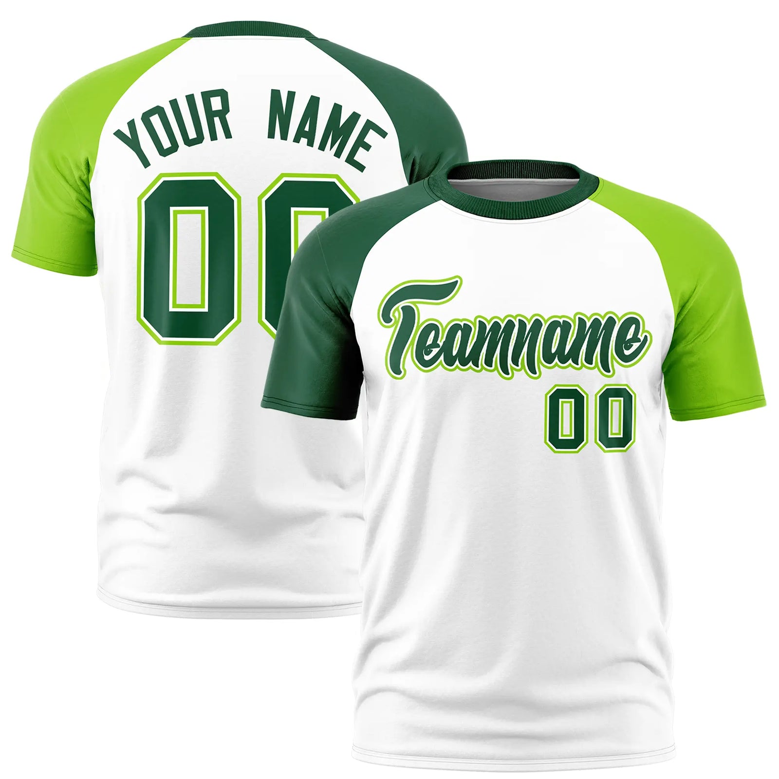 Custom White Green-Neon Green Crew Neck Two Tone Sleeve Design Performance T-Shirt