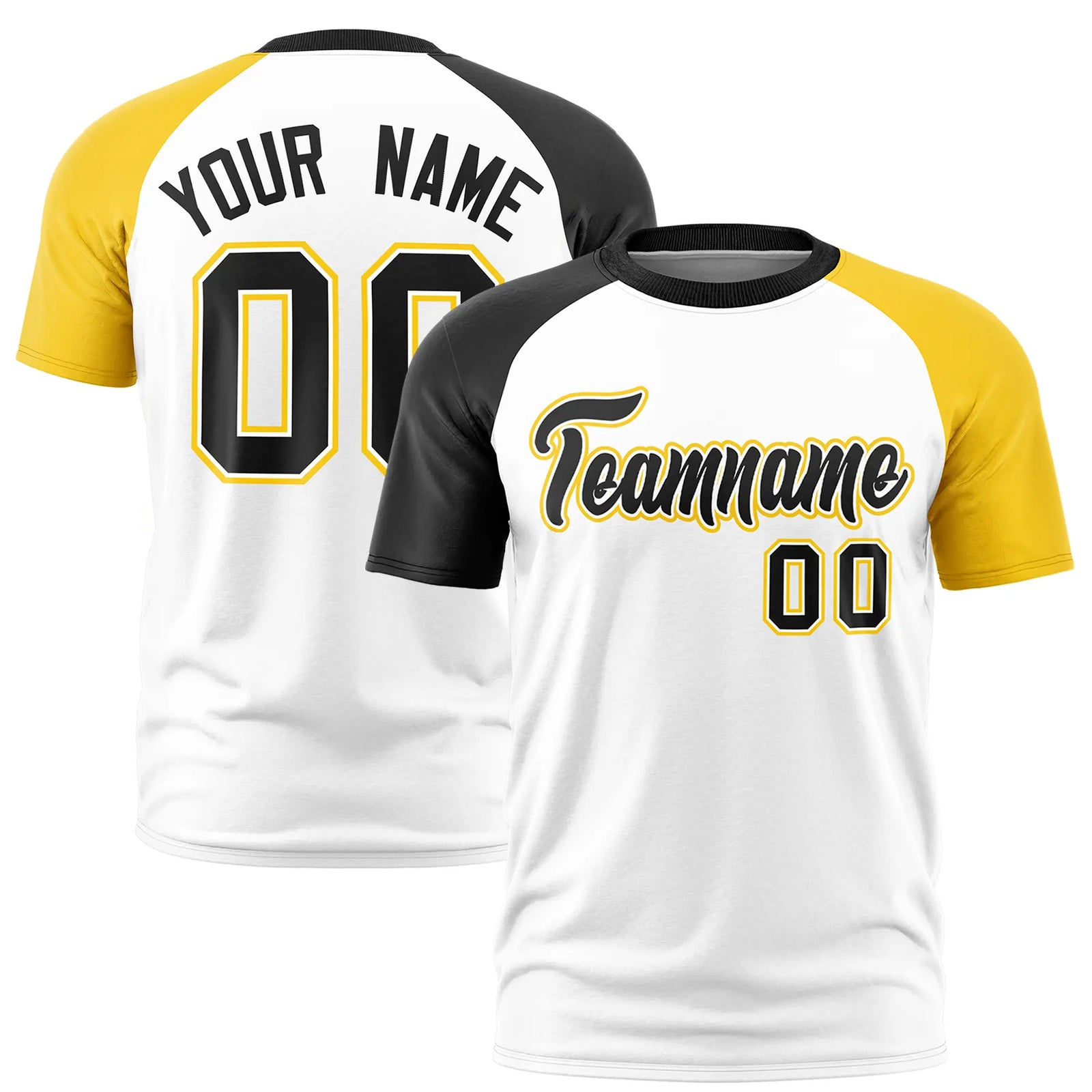 Custom White Black-Gold01 Crew Neck Two Tone Sleeve Design Performance T-Shirt