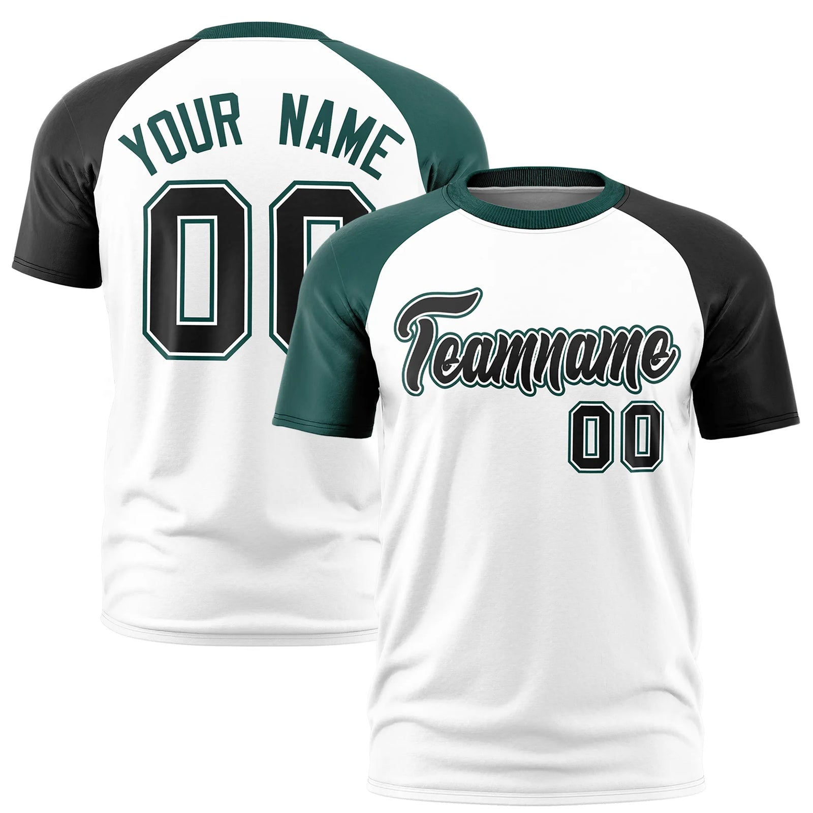 Custom White Midnight Green-Black Crew Neck Two Tone Sleeve Design Performance T-Shirt