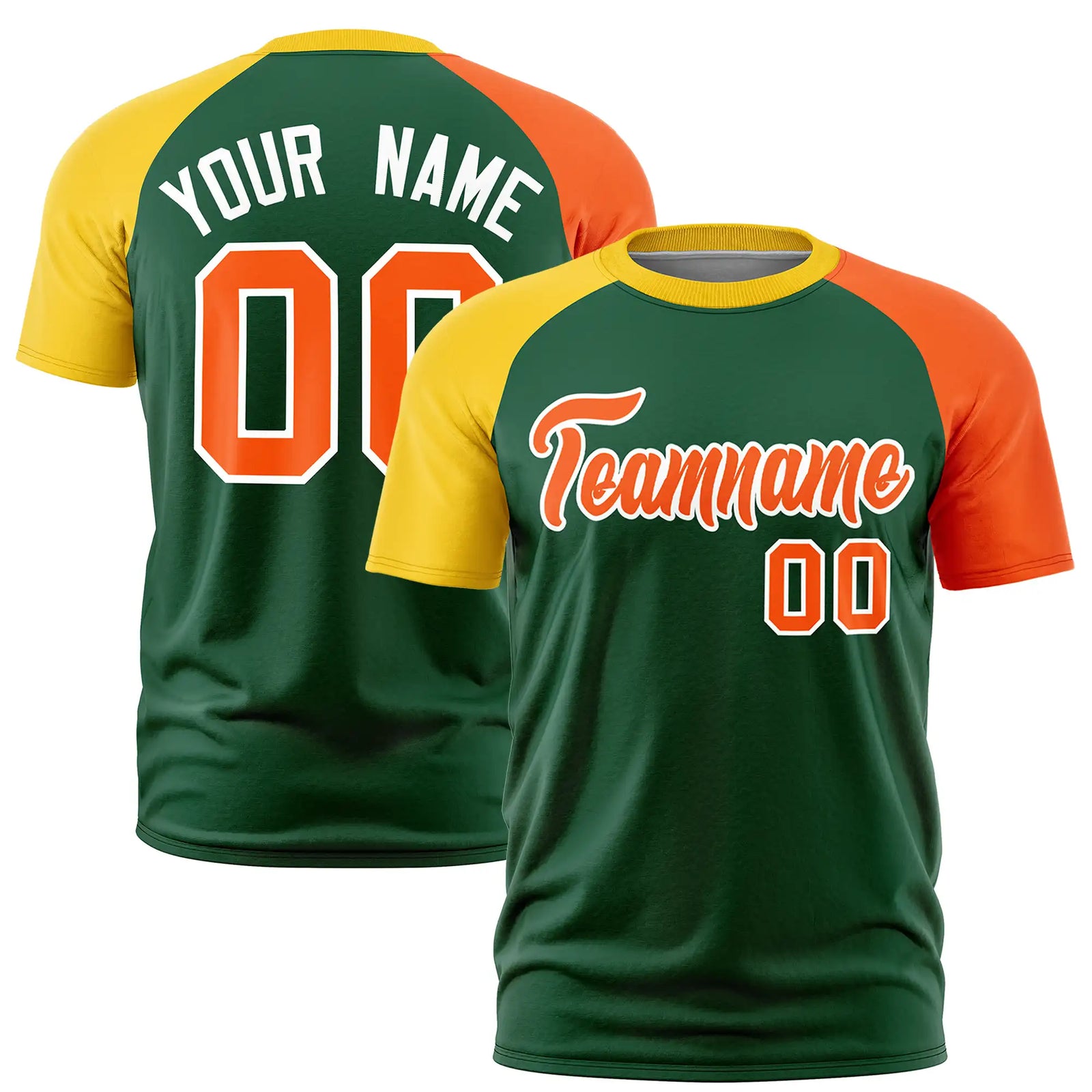 Custom Green Gold01-Orange Crew Neck Two Tone Sleeve Design Performance T-Shirt