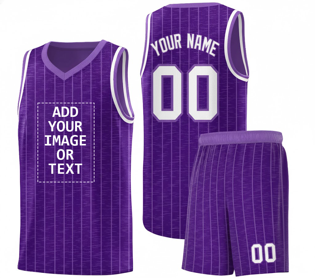 Custom Logo/Text Purple White Vertical Striped Pattern Sports Uniform Basketball Jersey
